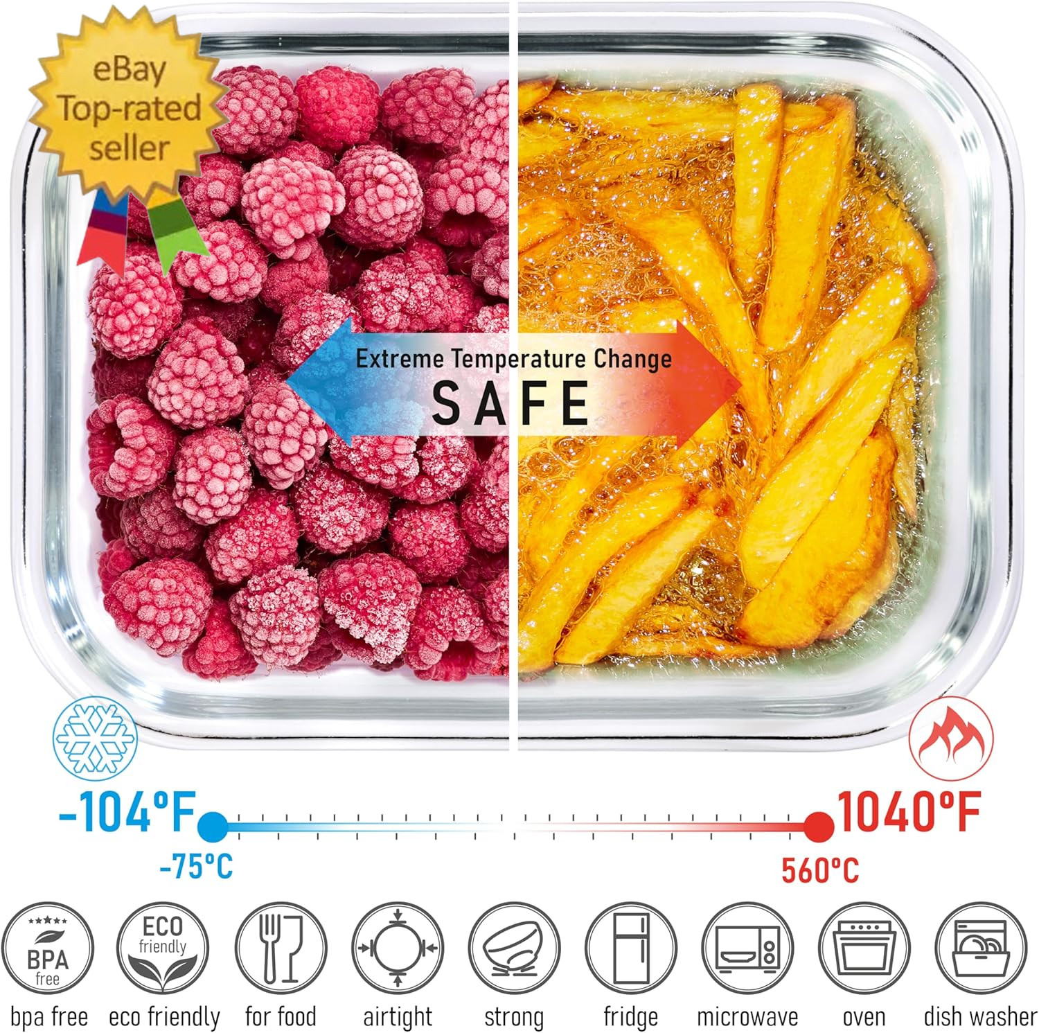 Glass Container Set with Acacia Lids – 4 Stackable Meal Prep Containers. Durable