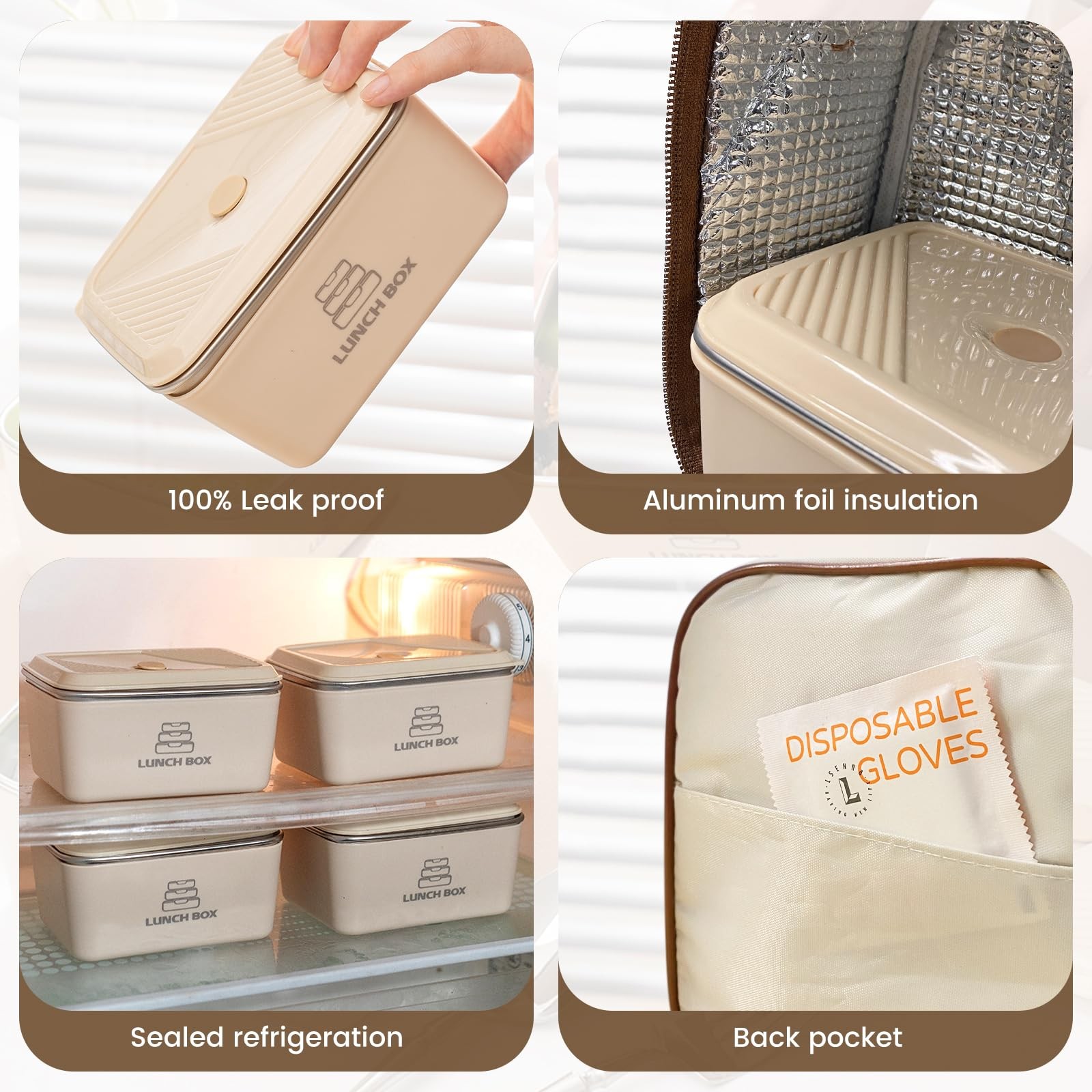 realexist 2 Pack Stainless Steel Bento Box,Leakproof 316 Regular, Beige