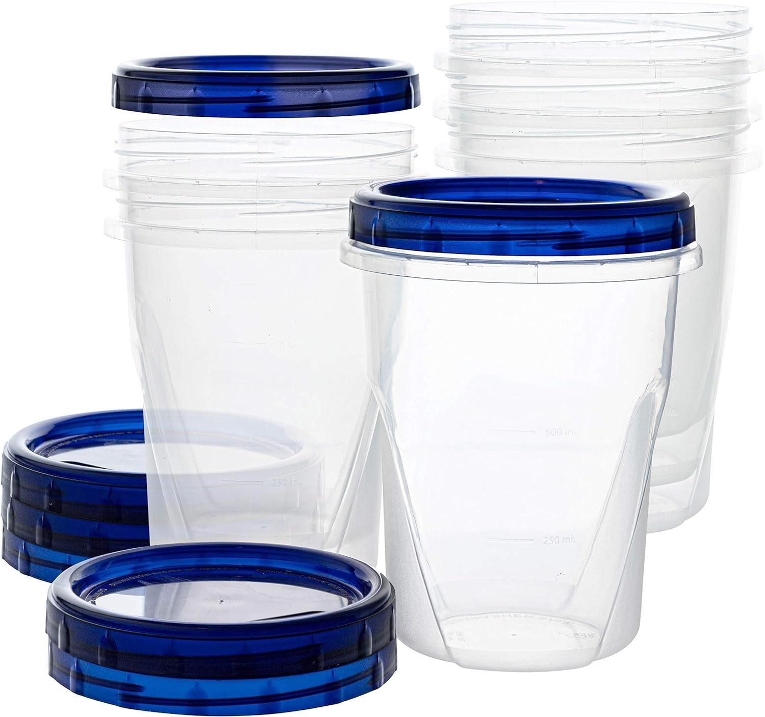 [8 oz 4 Pack] Deli Containers Clear bottom W/ blue Top Twist on Lids Reusable