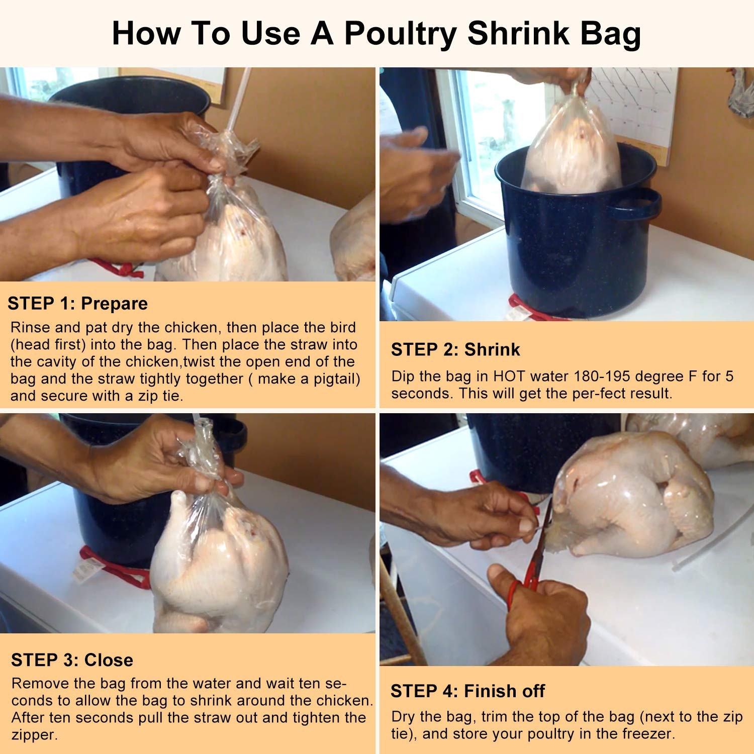 Turkey Shrink Bags,50Pcs 14×23 Inches Clear Poultry Shrink Bags BPA Free Freezer