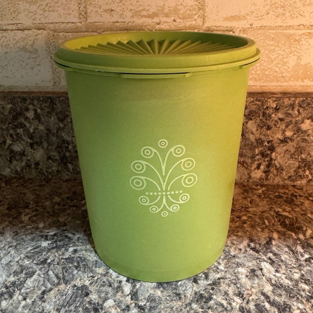 Tupperware Green Round Canister Set of 2, 1.2 gal, Snap Lid, Vintage