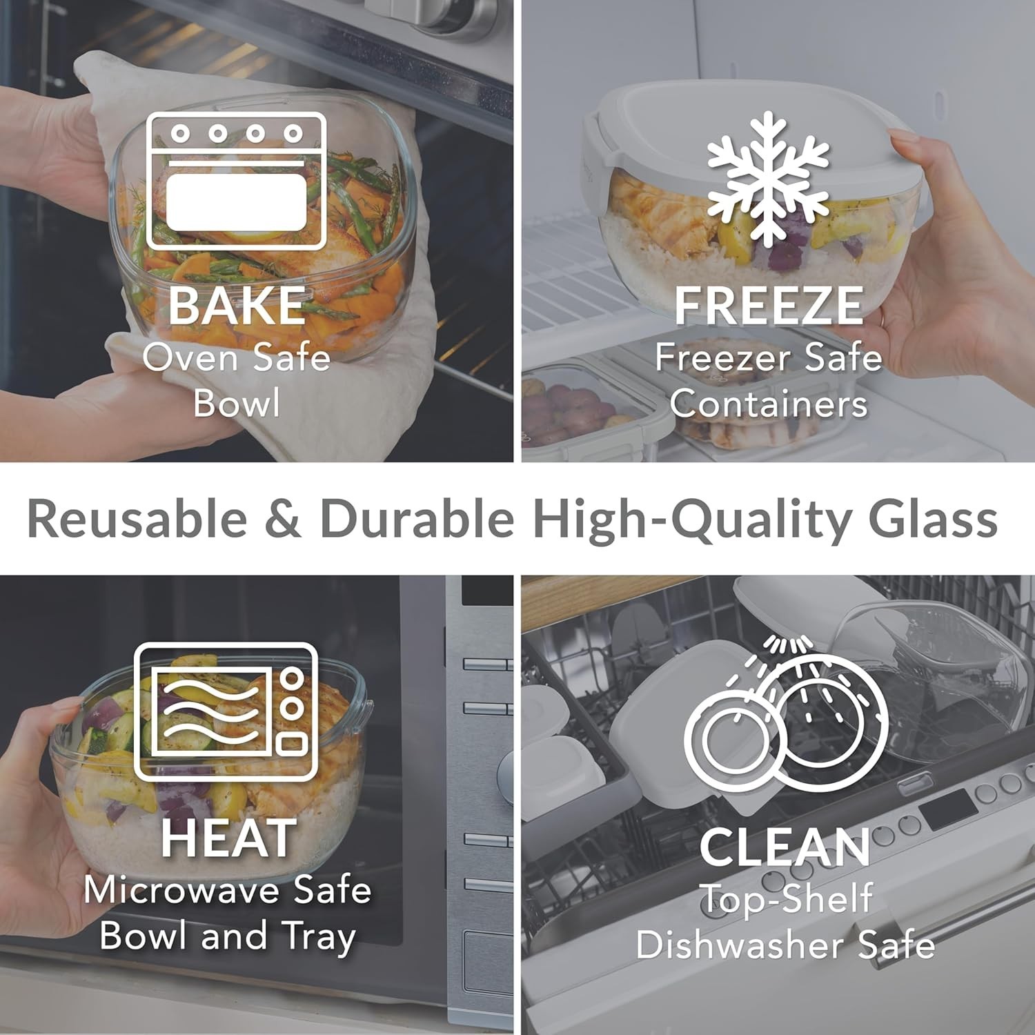 All-in-One Glass Salad Bowl – Airtight 61-oz with Bento Tray & Sauce Container