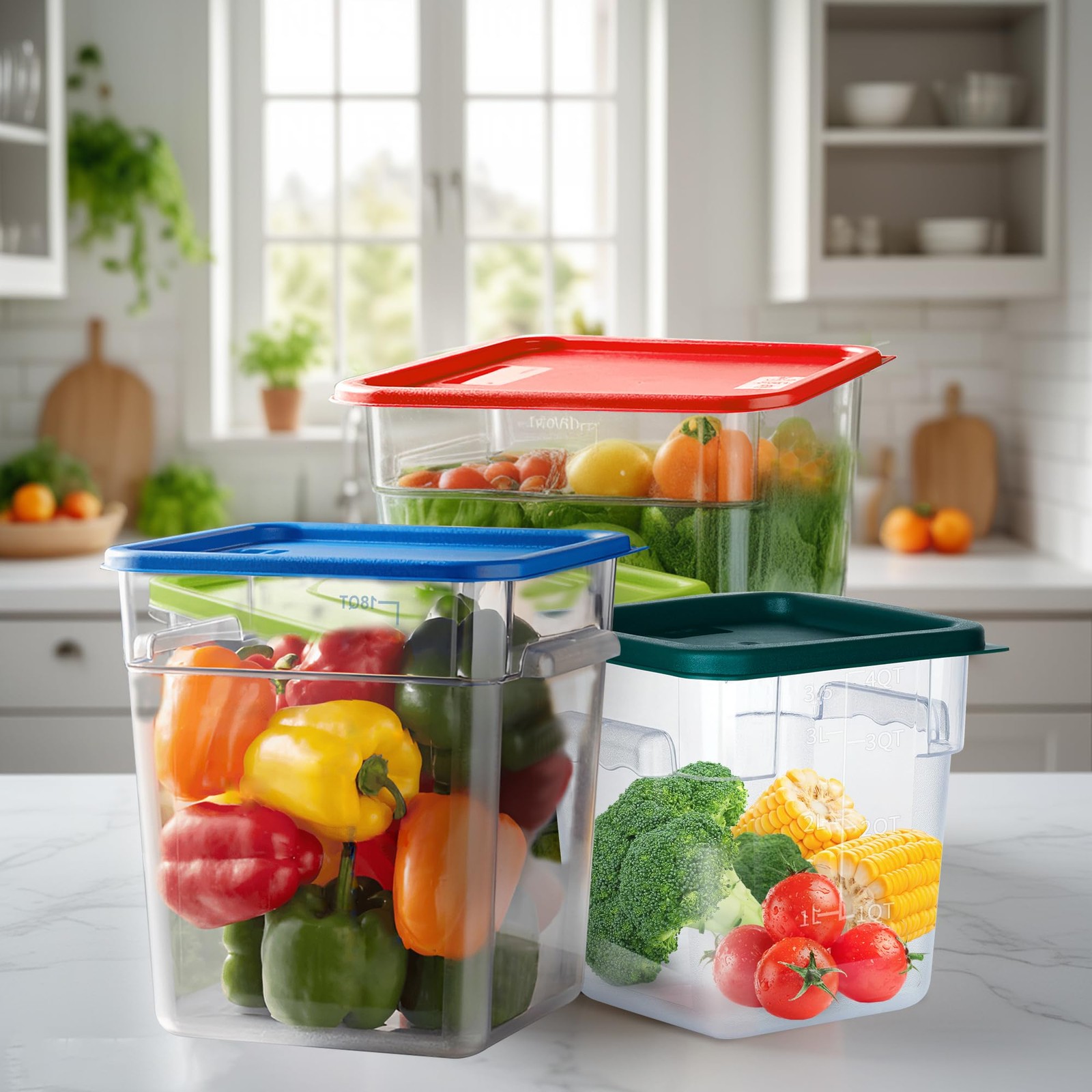 4 Pack 22 Quart Food Storage Containers with Lids, Polycarbonate Square Comme…
