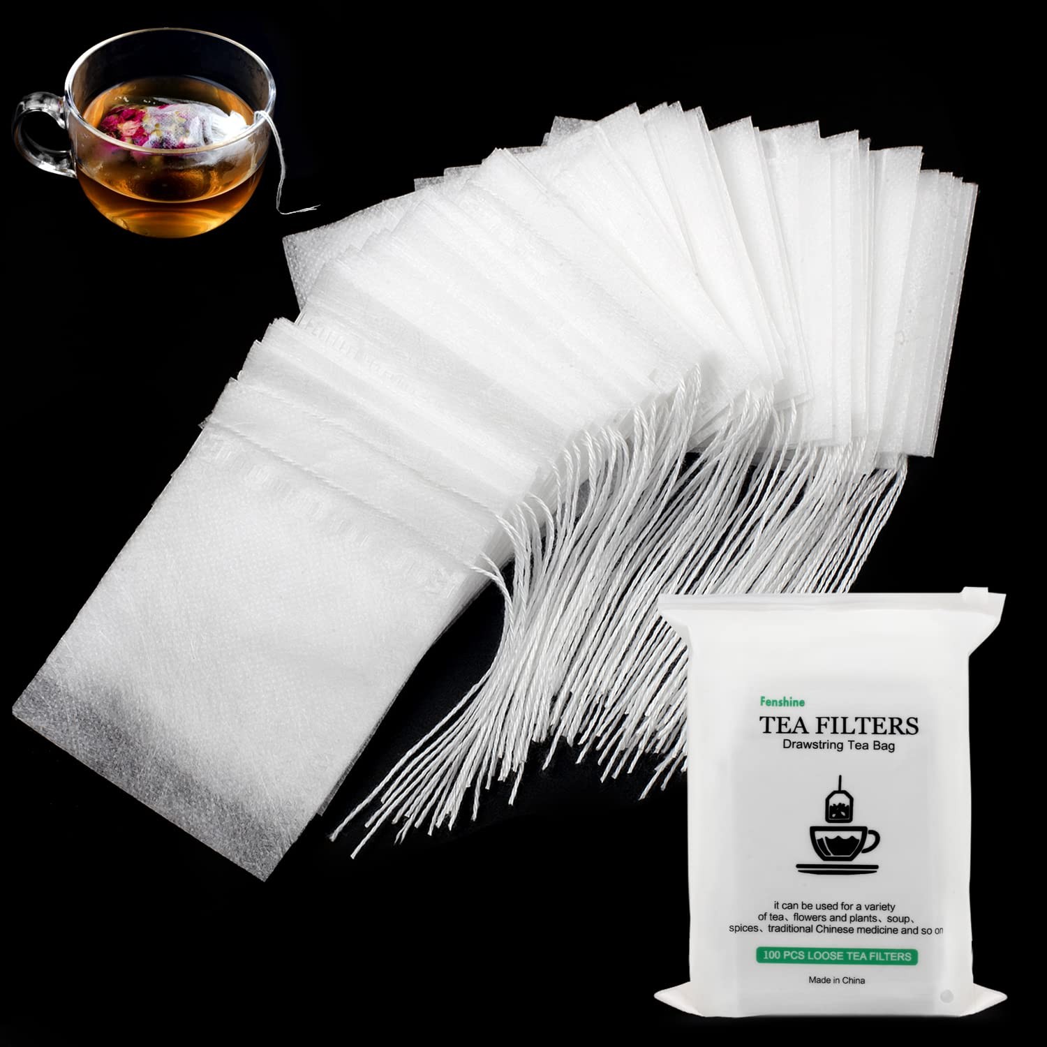 100 Pcs Disposable Tea Bags for Loose 3.54″ x 2.75″ 100pcs Corn Fiber, White