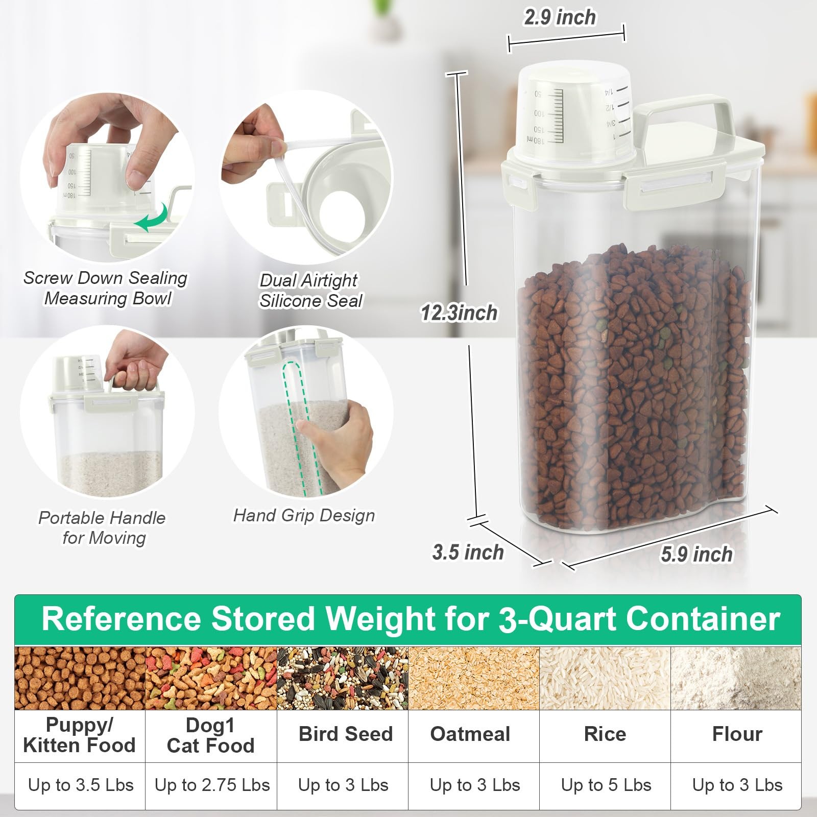 TBMax Rice Storage Container 3~5 lb, Pet Food Dispenser, Beige