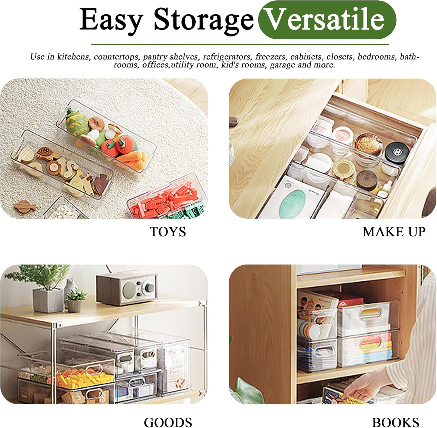 3 Pack Clear Fridge Organizer Bins with Pull-Out Drawers for Kitchen Storage