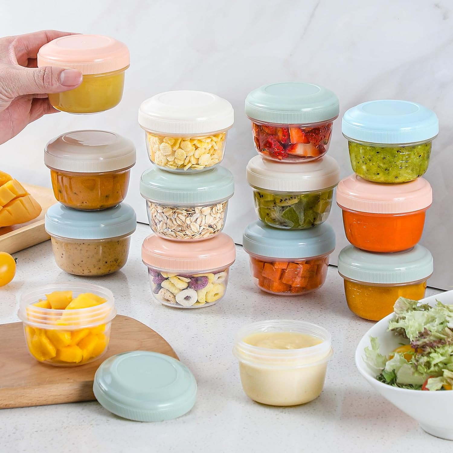 16Pc 4oz Small Plastic Containers w/ Lids | Reusable Snack & Food Storage