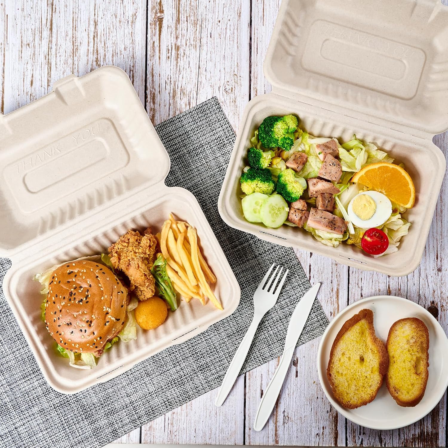 75 Pack Clamshell Take Out Food Containers, 100% Compostable To Go Containers Di