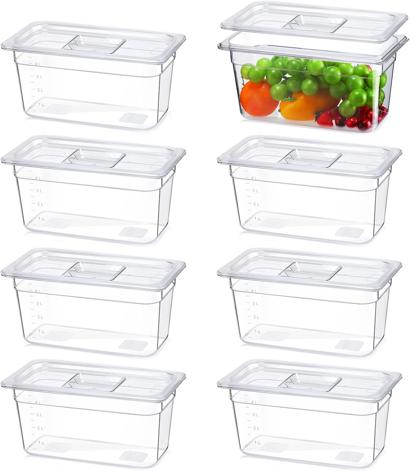 8 Clear 1/3 Size Polycarbonate Food Storage Containers with Lids, 5.6Qt