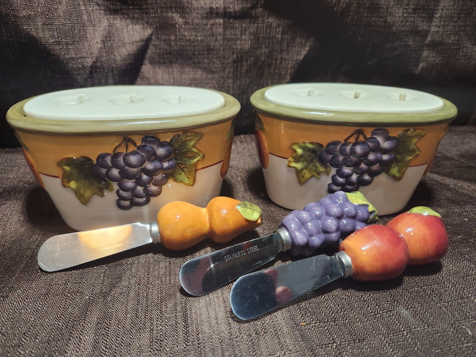 Vintage Ceramic Home Interior Sonoma Villa Set of 2 Jelly butter jam fruit jar