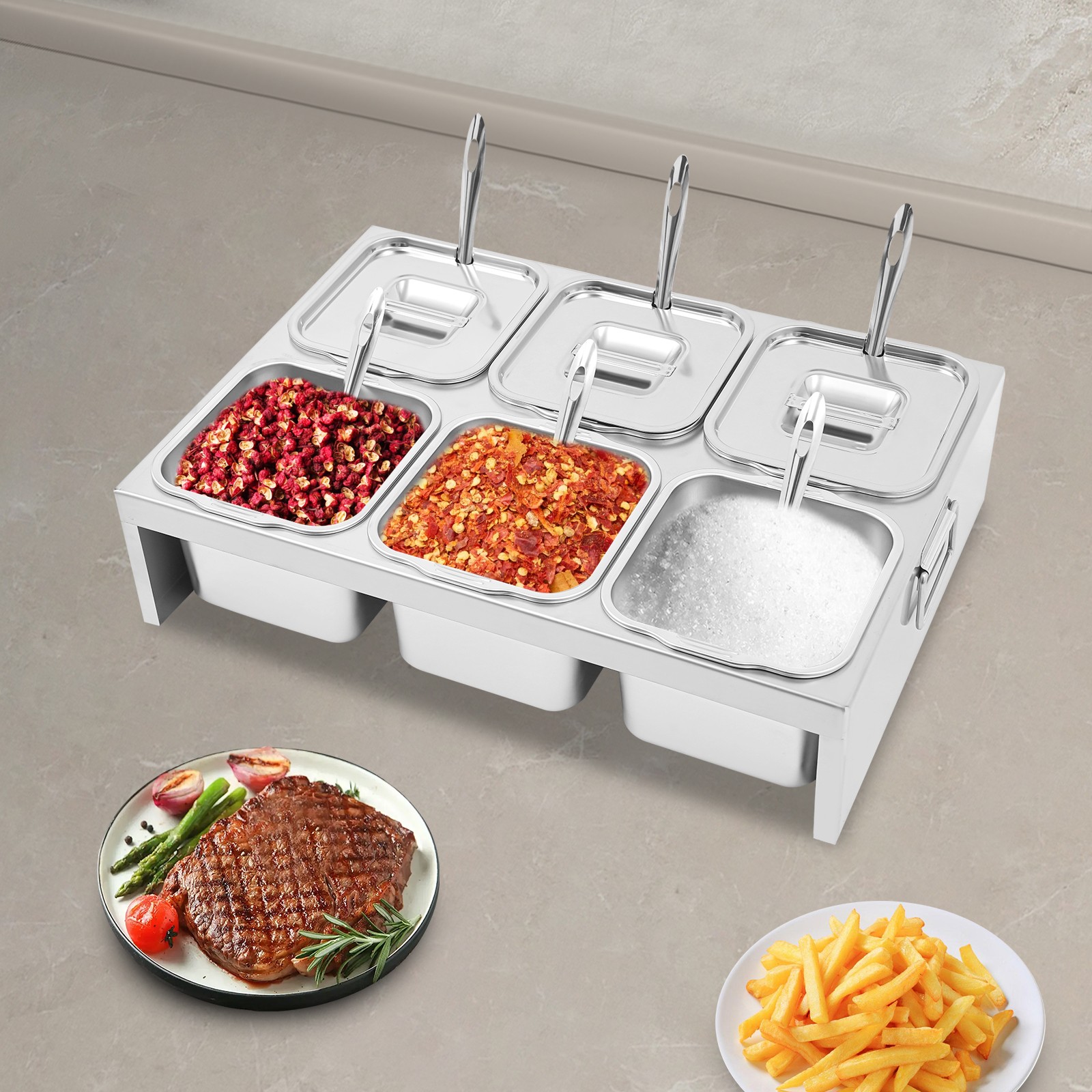 6 Compartment Trays For Prepping Ingredients And Toppings, Condiment Container