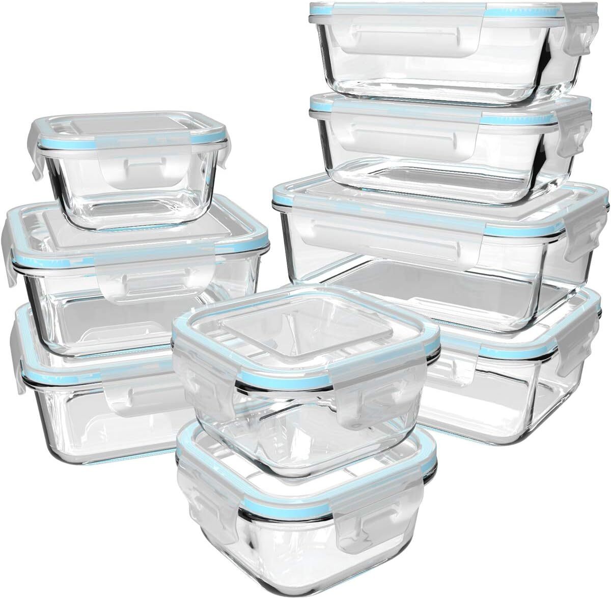 18 Piece Glass Food Storage Container Set Bpa Free Airtight Locking Lids
