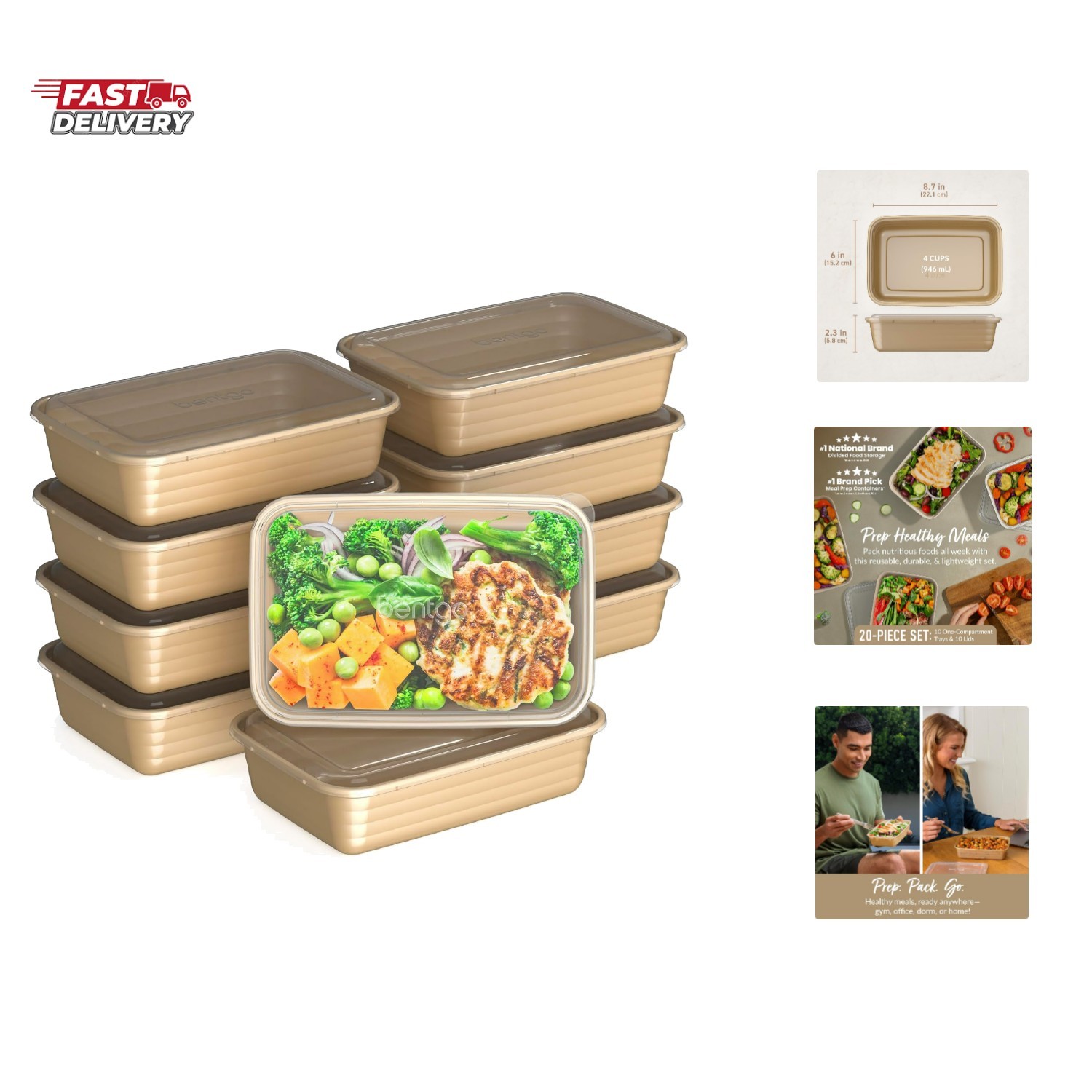 Bentgo Prep – 20-Piece 1-Compartment Reusable Meal Prep Containers with Lids,…