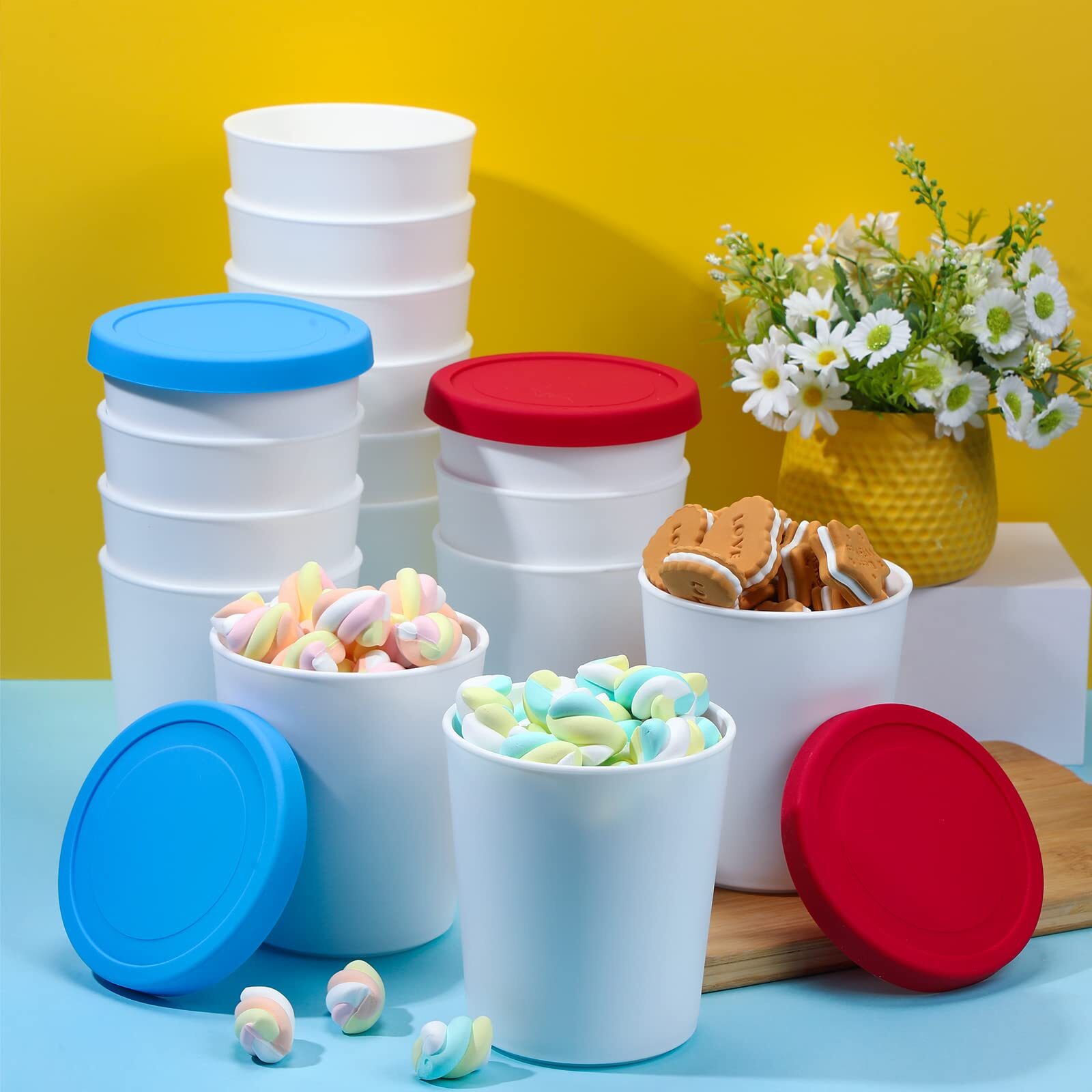 Nuanchu 24 Pack 1 Quart Ice Cream Containers for Homemade Ice Cream Round