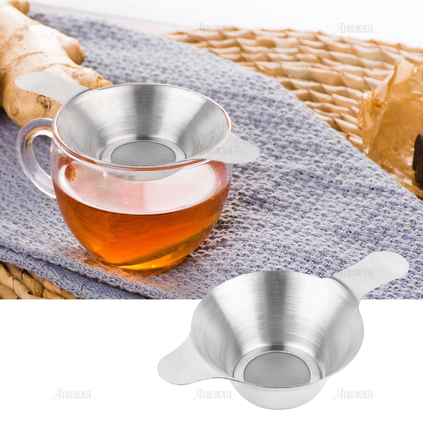 AUEAR, 4 Pack Stainless Steel Tea Strainer Fine Mesh Infuser 4 Pack, Silver