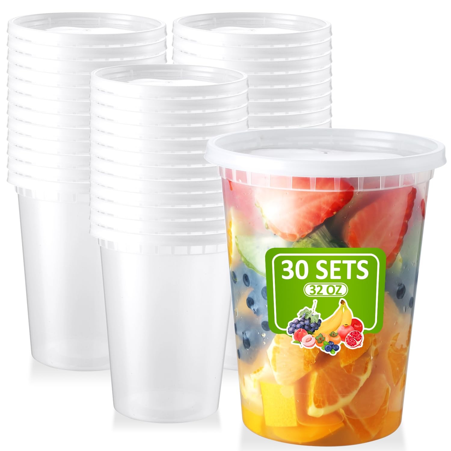 30 Set 32oz Delicontainerswithlids Airtight Foodstoragecontainers Microwaveable