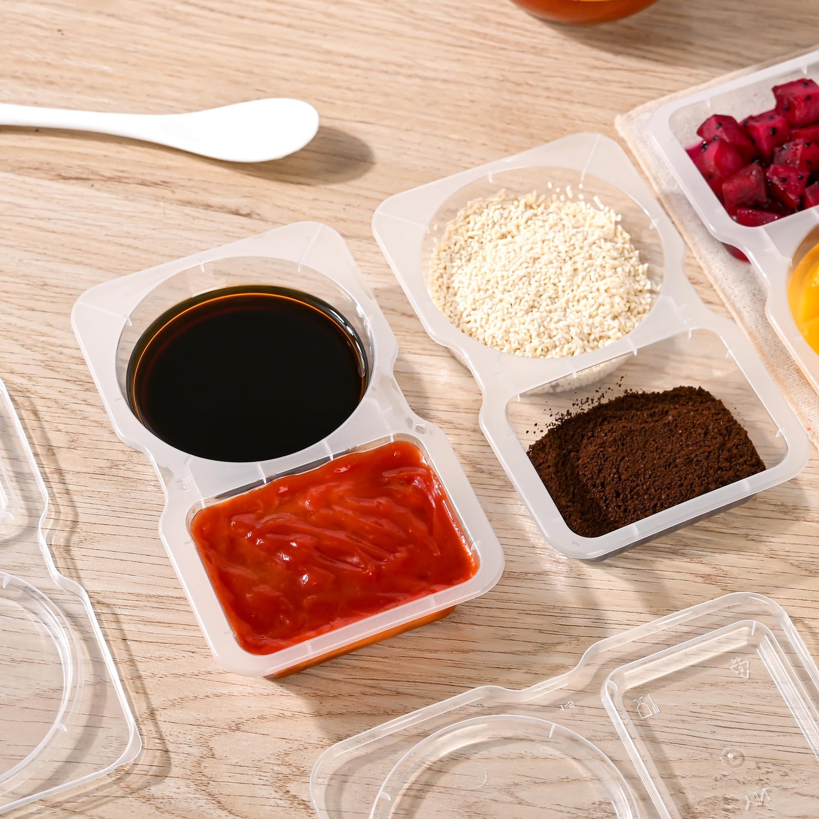 RXRRXR 20PCS Double Compartment Condiment Container With Lids – Reusable Snac…