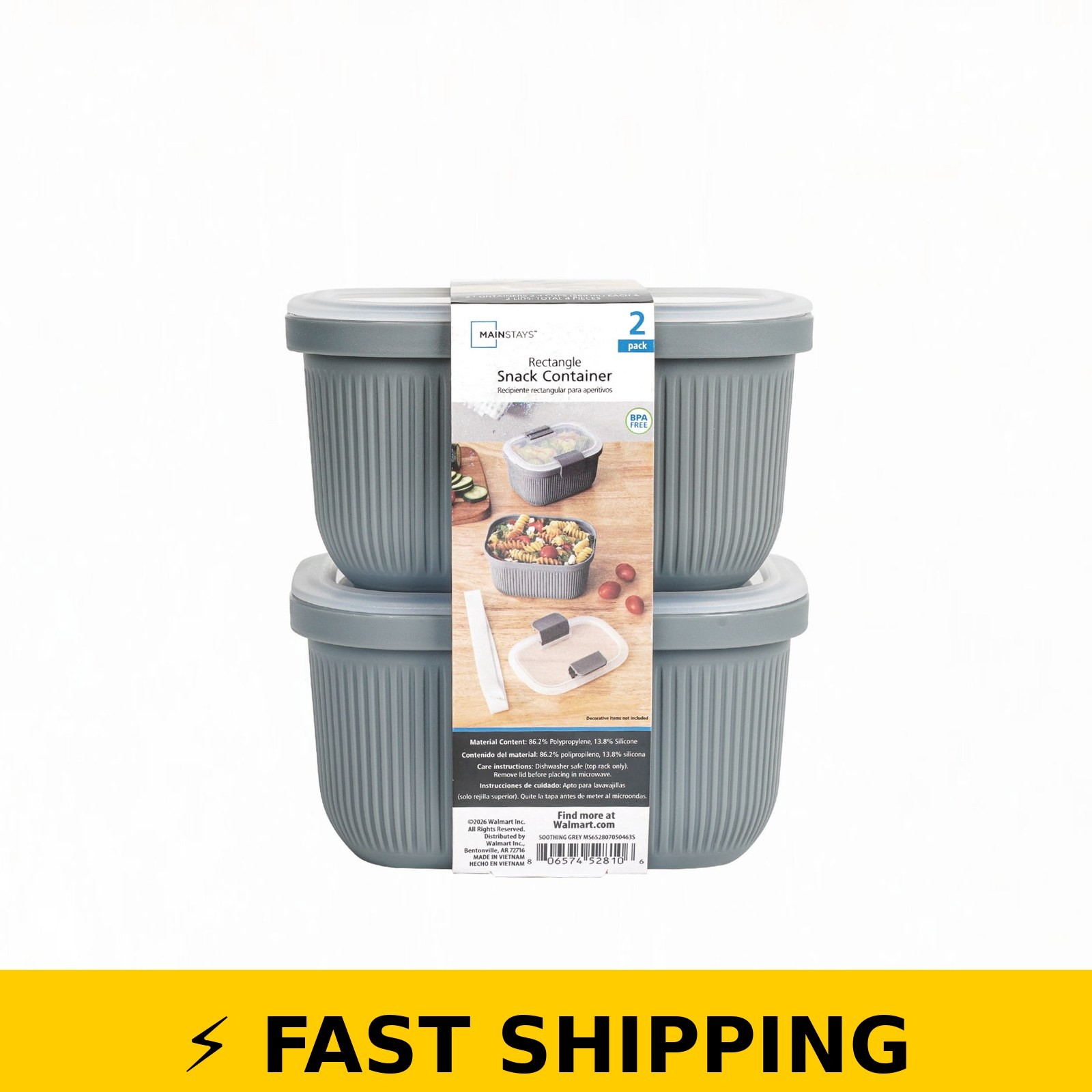 Mainstays 19oz Rectangle Food Storage Bento Snack Container, Grey