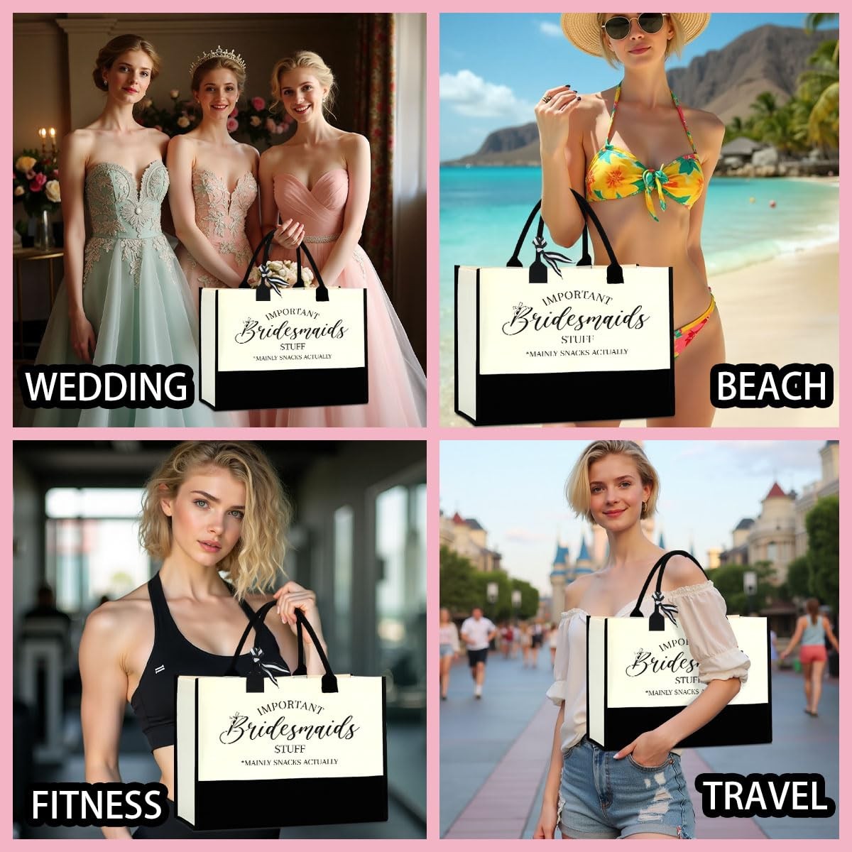 Wfdn 3 Pack Bridesmaid Gift Tote Bag – Personalized Reusable Canvas Bag For