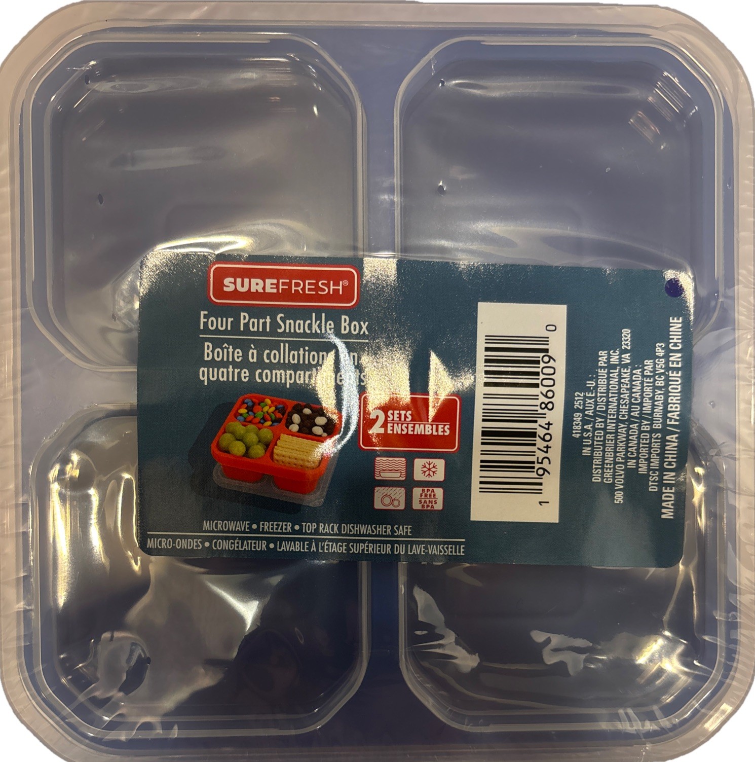 Sure Fresh Reusable Snack Container w Lid BLUE—1- 2/Pk—NEW—4 Part—SHIPS IN 24HRS