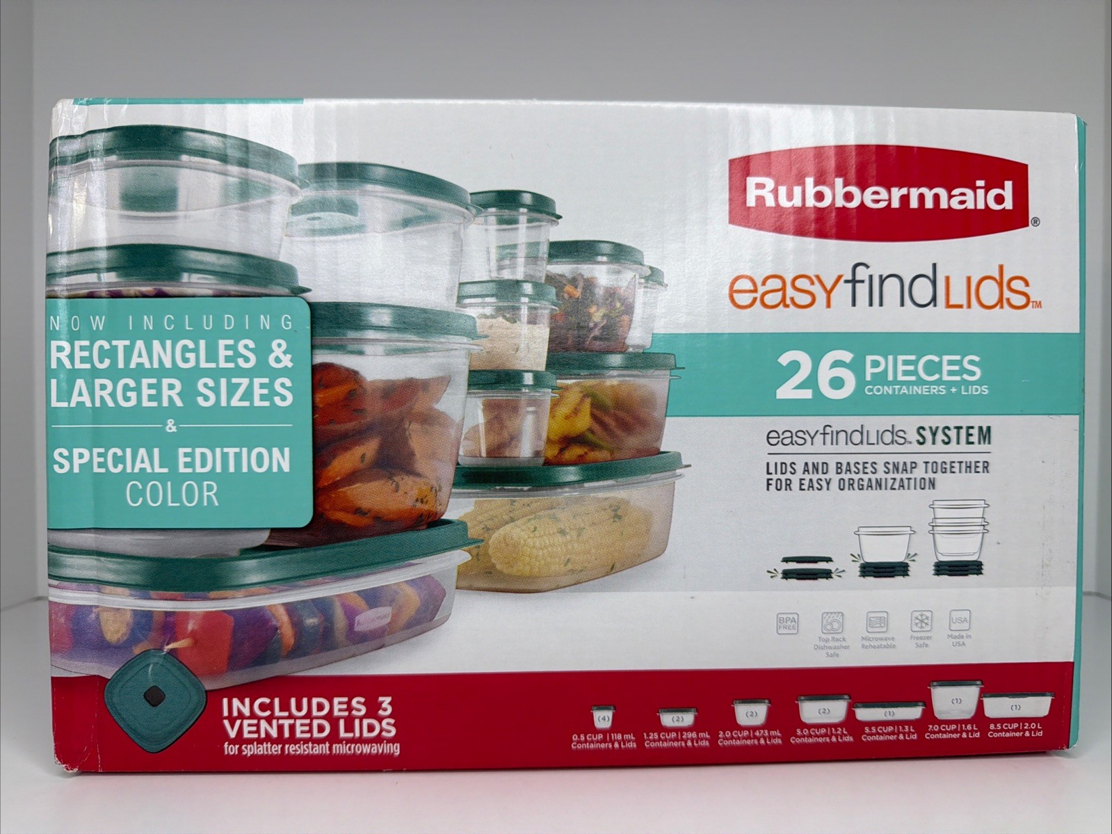 RUBBERMAID 26-pc. Easy Find Lids Food Storage Container Set Blue Spruce New