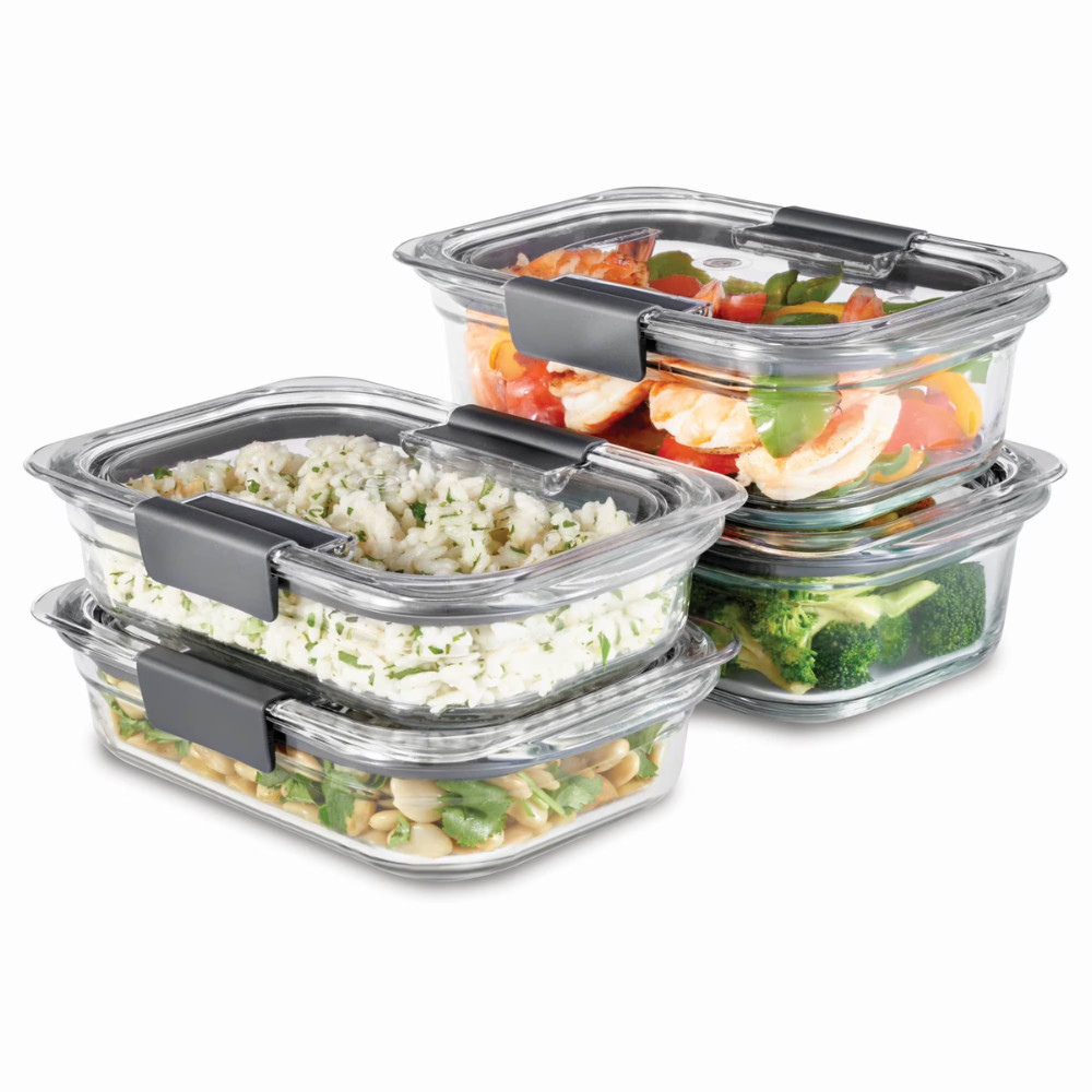 (Set of 4) Rubbermaid Brilliance Glass Food Storage Containers, Airtight Lids