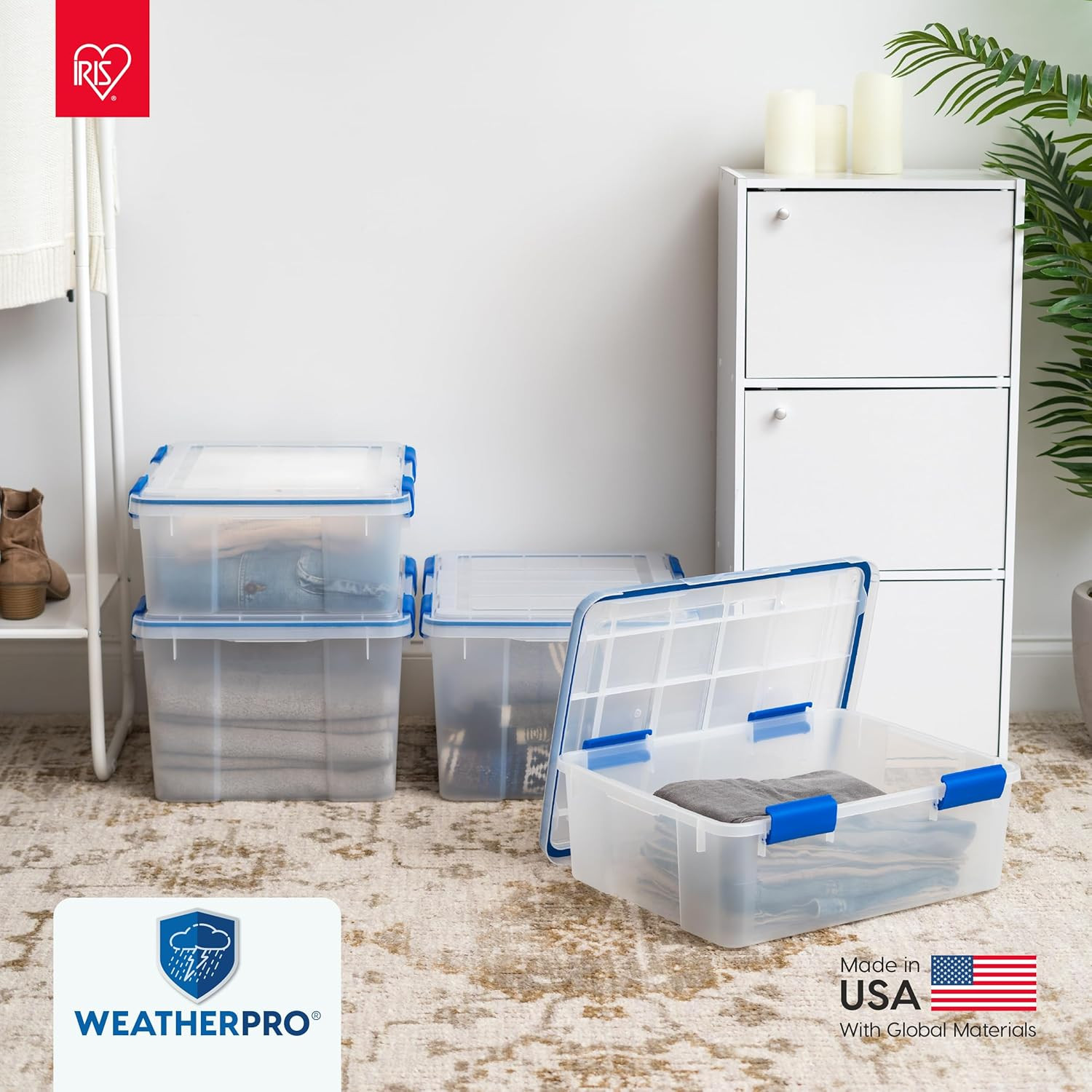USA Weatherpro 16 Qt Storage Bins with Lids, 3 Pack, Bpa-Free Plastic Gasket Box
