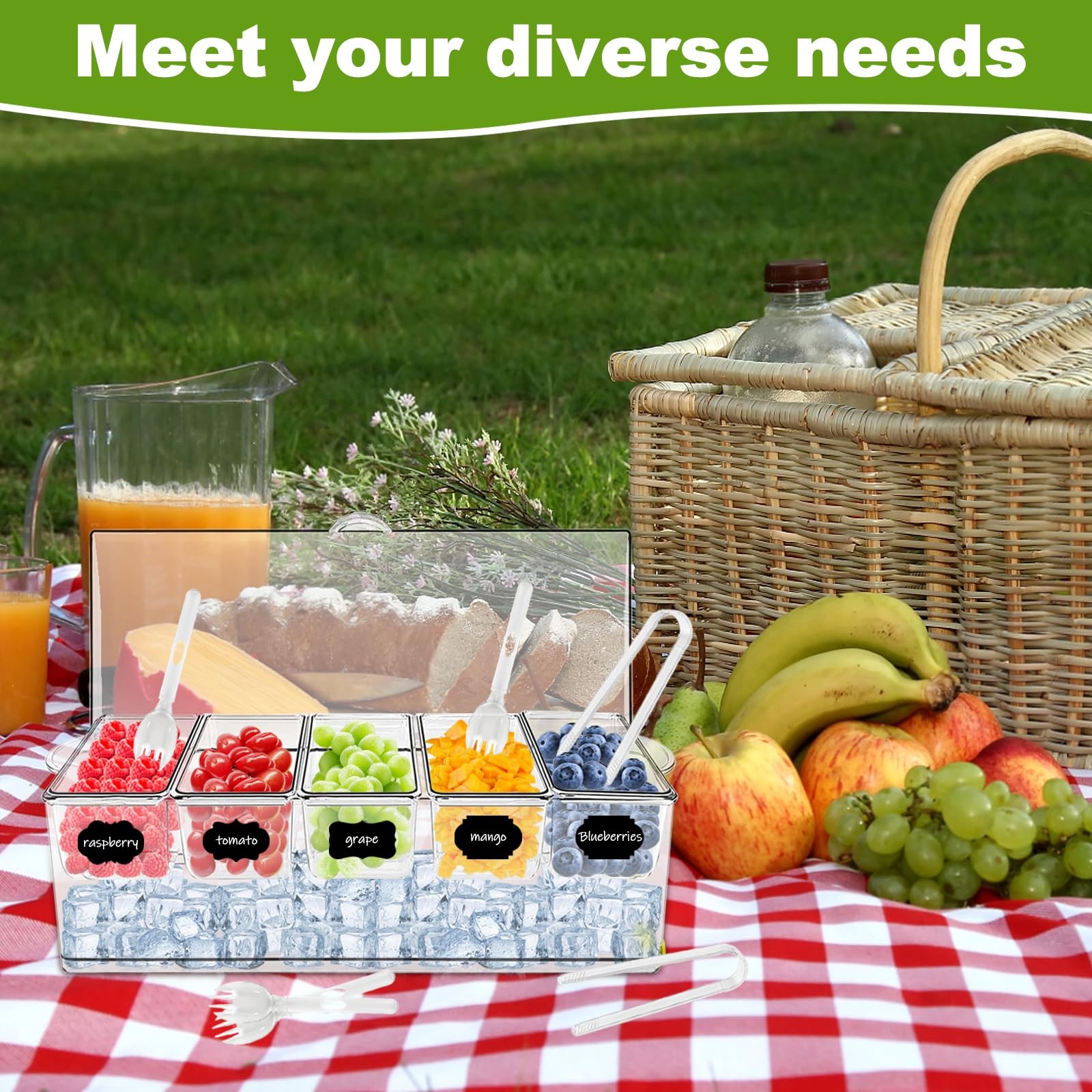 Ice Chilled Condiment Server Caddy, Bar Fruit Caddy with Lid and 5 Removable …