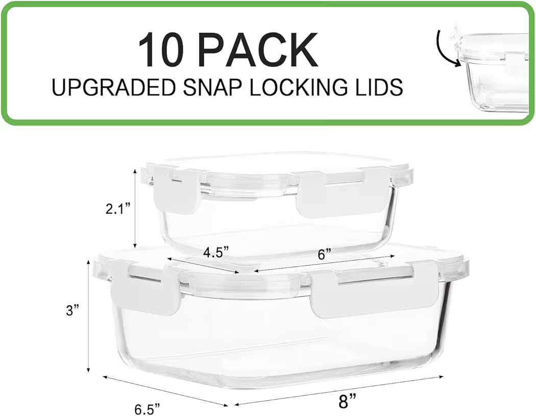 [10-Pack]Glass Meal Prep Containers with Lids, MCIRCO Glass Food Storage Contain