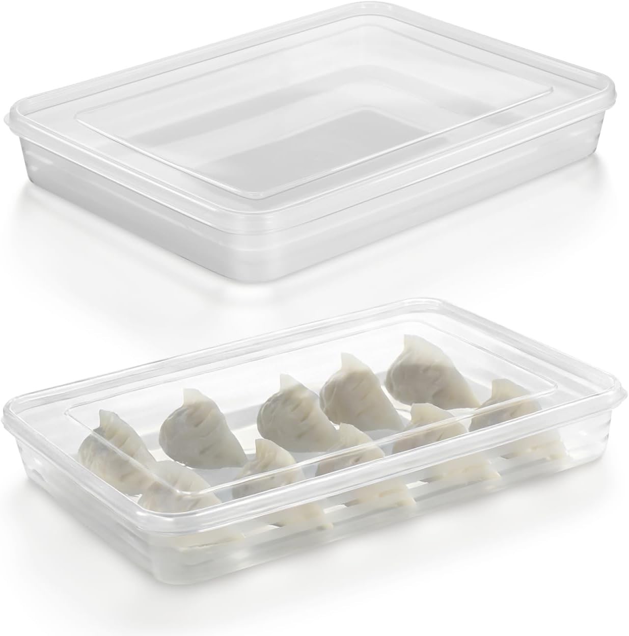 2pcs Dumplings Storage Box Refrigerator Container W/ Lid Dumplings Stackable
