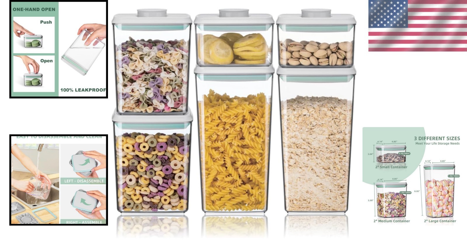 Pop-Top Airtight Food Storage Set – 6 Stackable Containers for Kitchen Freshness