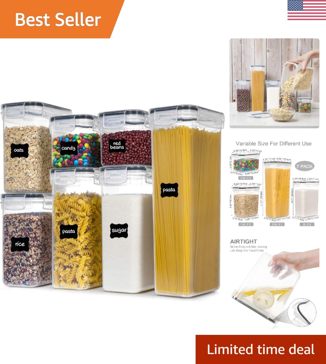 7 PCS BPA Free Airtight Containers for Spaghetti, Flour, and More – Clear Design