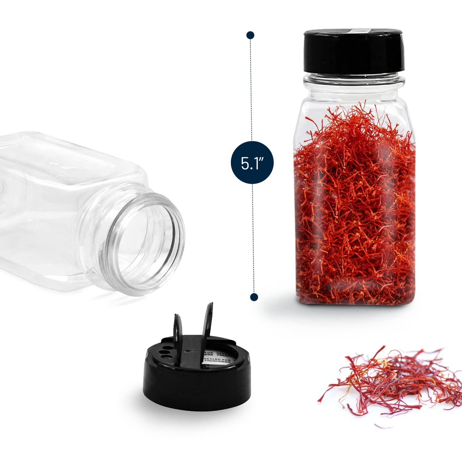 RoyalHouse 12 Pack 9.5 Oz Plastic Spice Jars with Black Cap, Clear and Safe P…