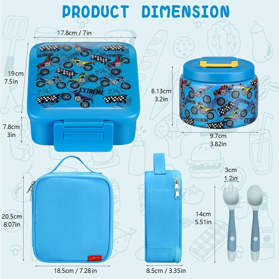 1 Pc Kids Lunch Box Bento Set with Insulated Jar Ice Pack Fork Spoon Bag Combo
