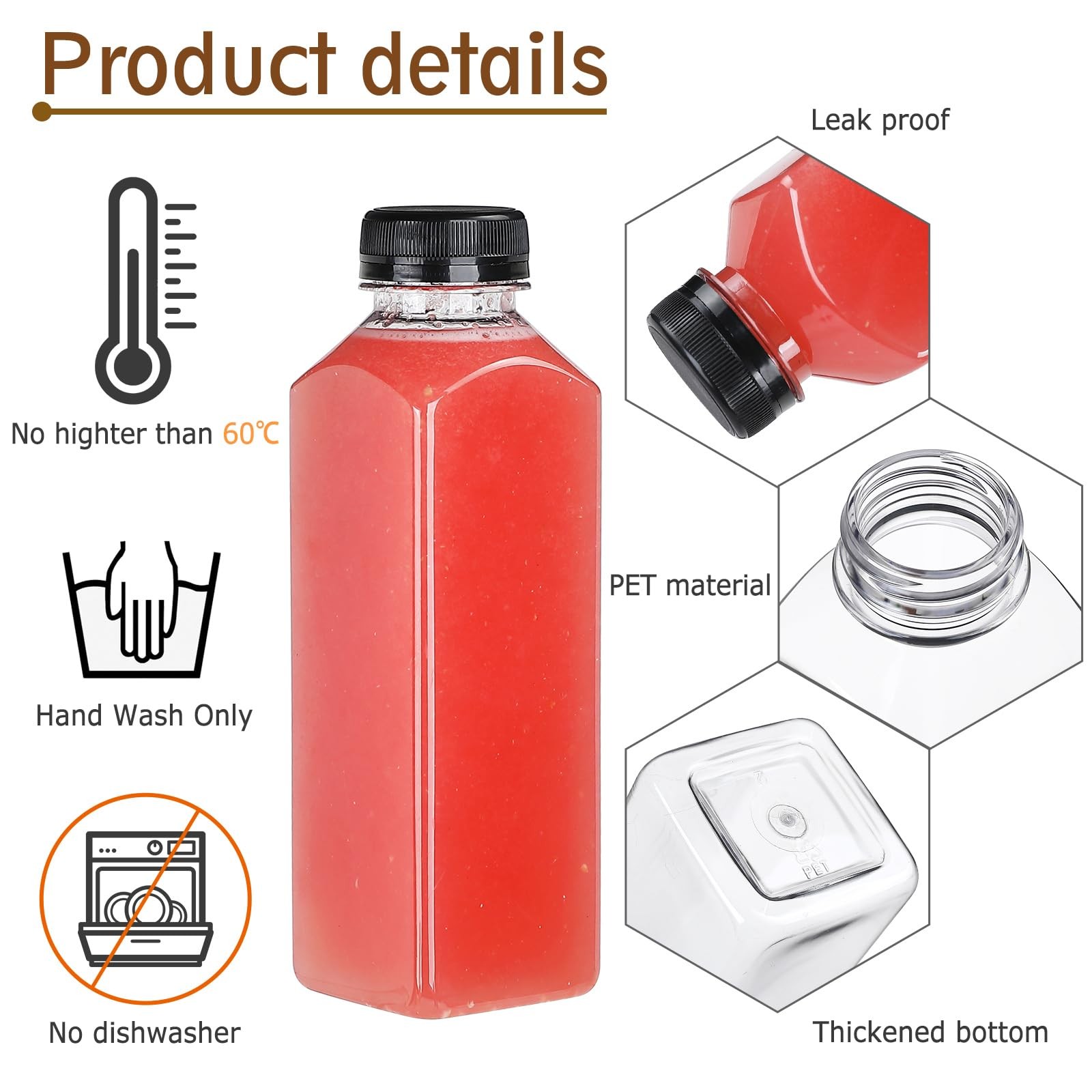 DANALLAN 33pcs 16oz Plastic Bottles with Caps, Premium Juice Containers with …