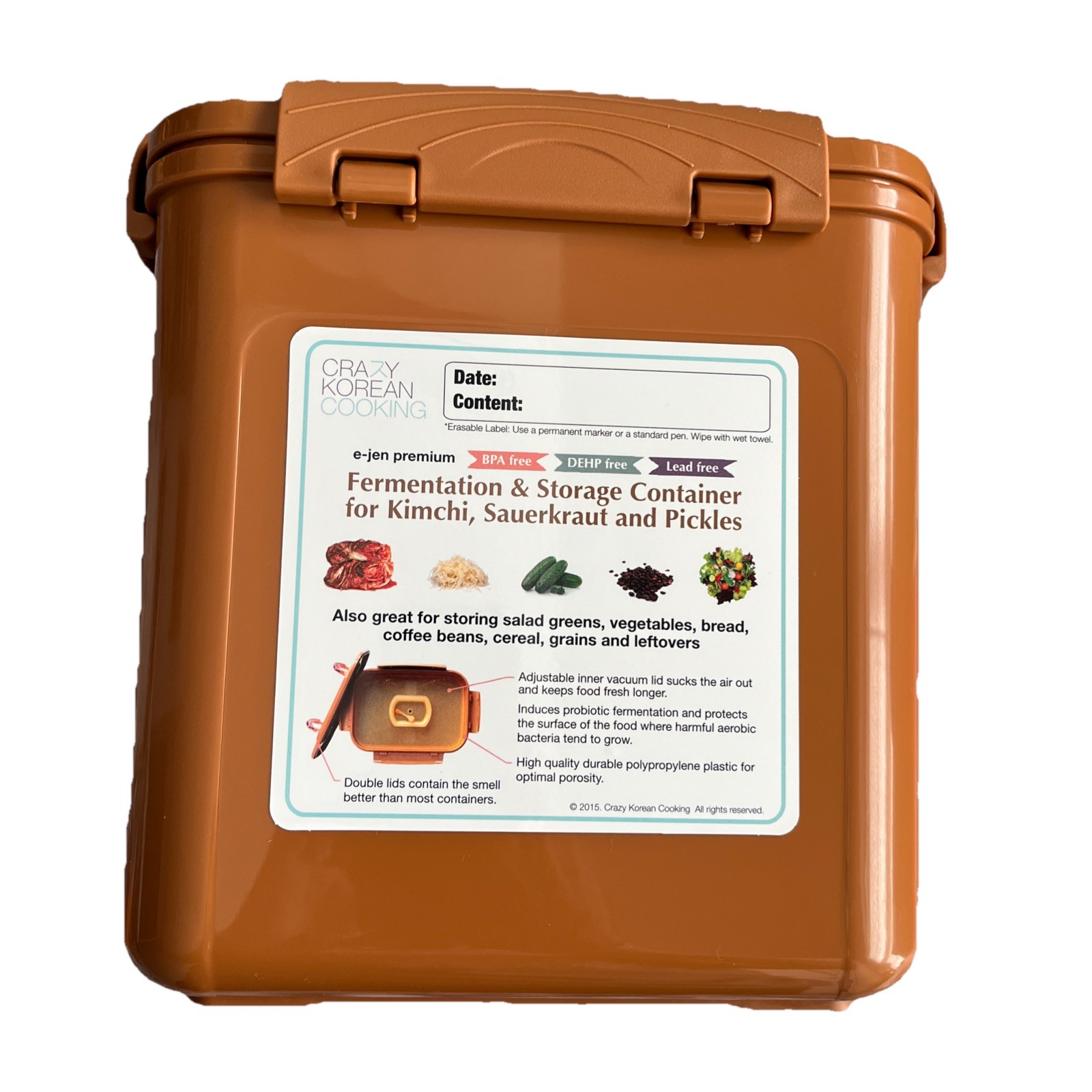E-Jen Kimchi Sauerkraut Fermentation Container with Inner Lid Brown 1.6G / 6.4L