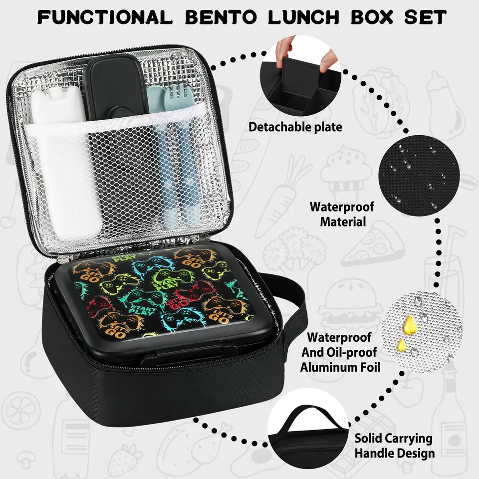 1 Pc Kids Lunch Box Bento Set with Insulated Jar Ice Pack Fork Spoon Bag Combo