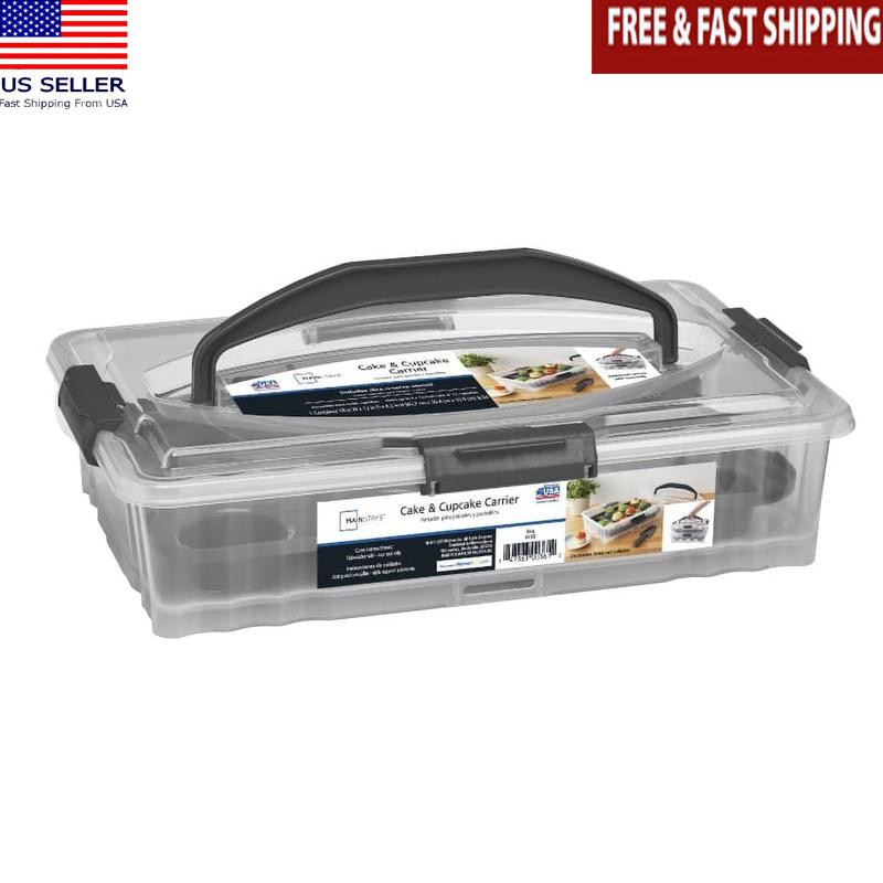 Dessert Carrier W/ Slice-and-Serve Utensil Clear Plastic Transport Holder New