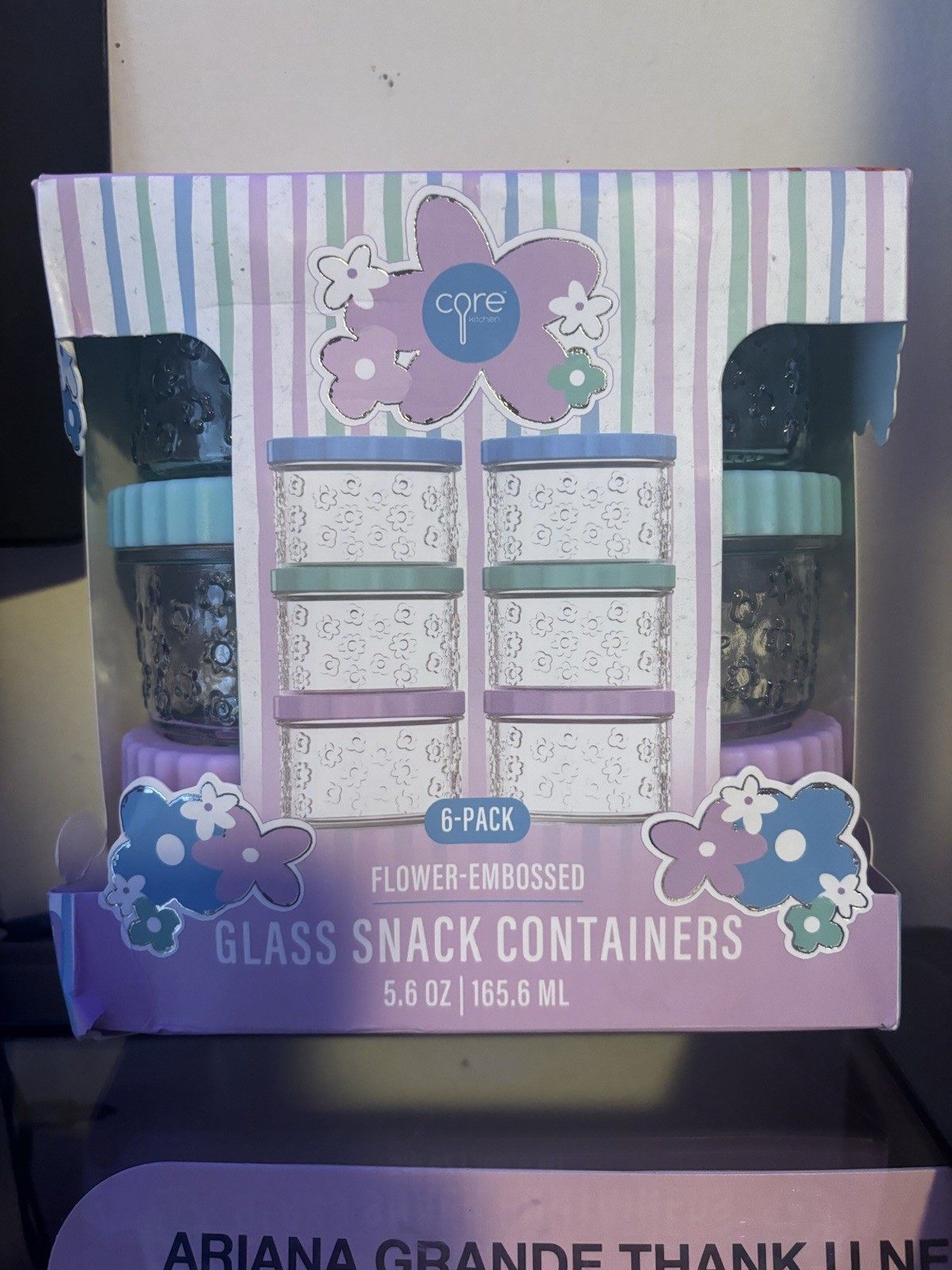 Core kitchen 6-Pack Flower Embossed Glass Snack Containers 5.6 Oz|165.6 ML