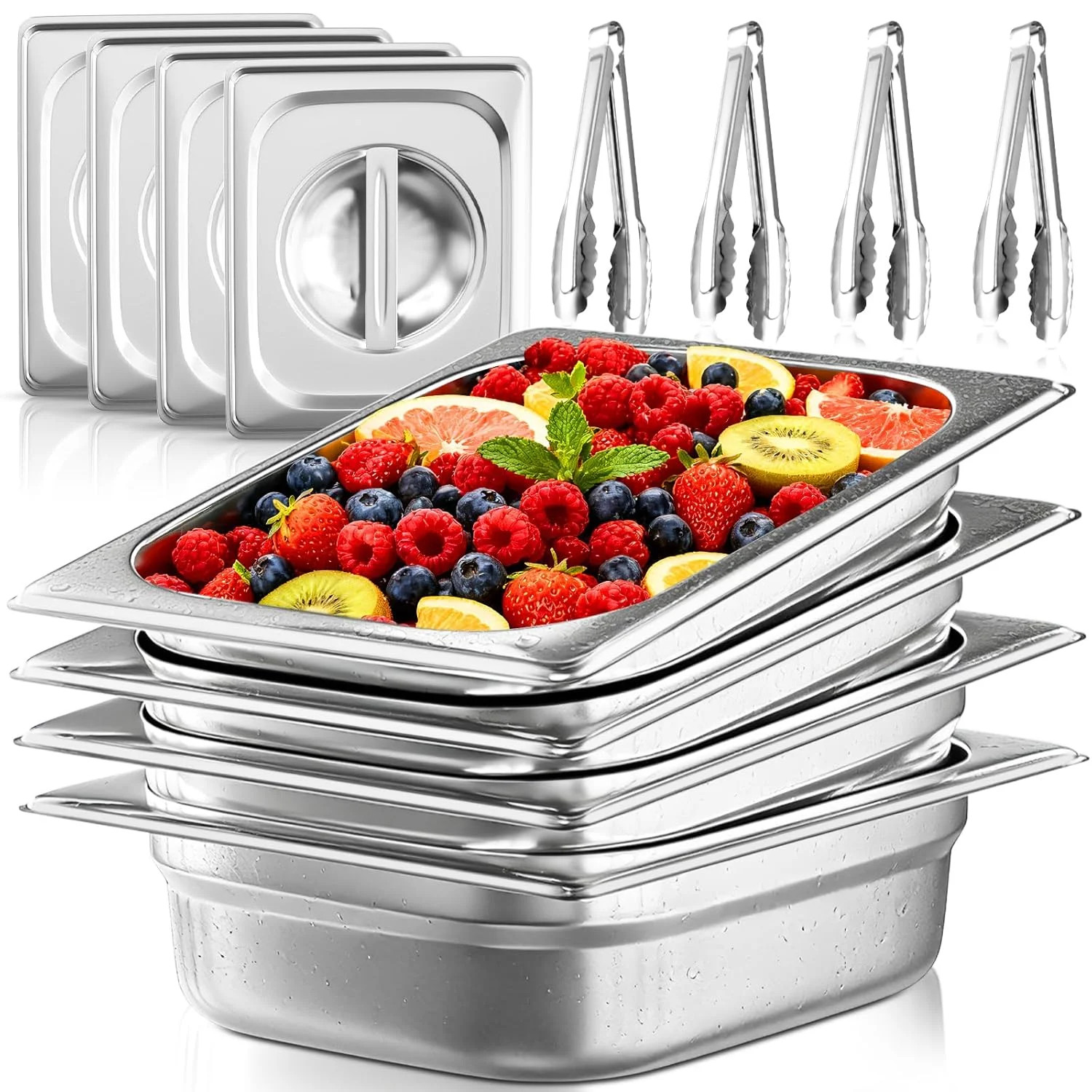 1/2 Half Size Commercial Hotel Pans 4″ Deep (4 Pack), Stainless Steel Steam Tabl