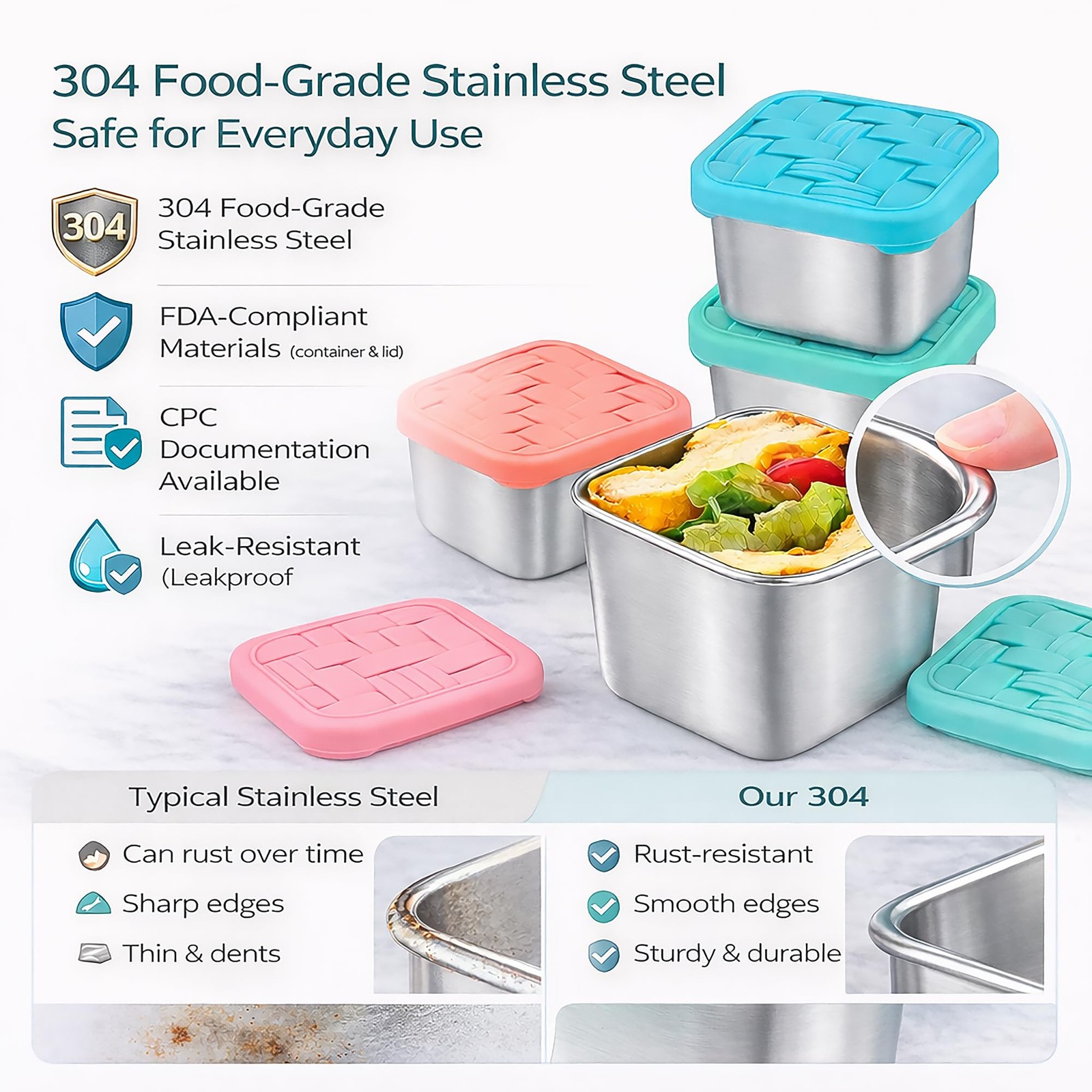 4PC 6oz Stainless Steel Snack Containers for , BPA-Metal Snack Containers wit…