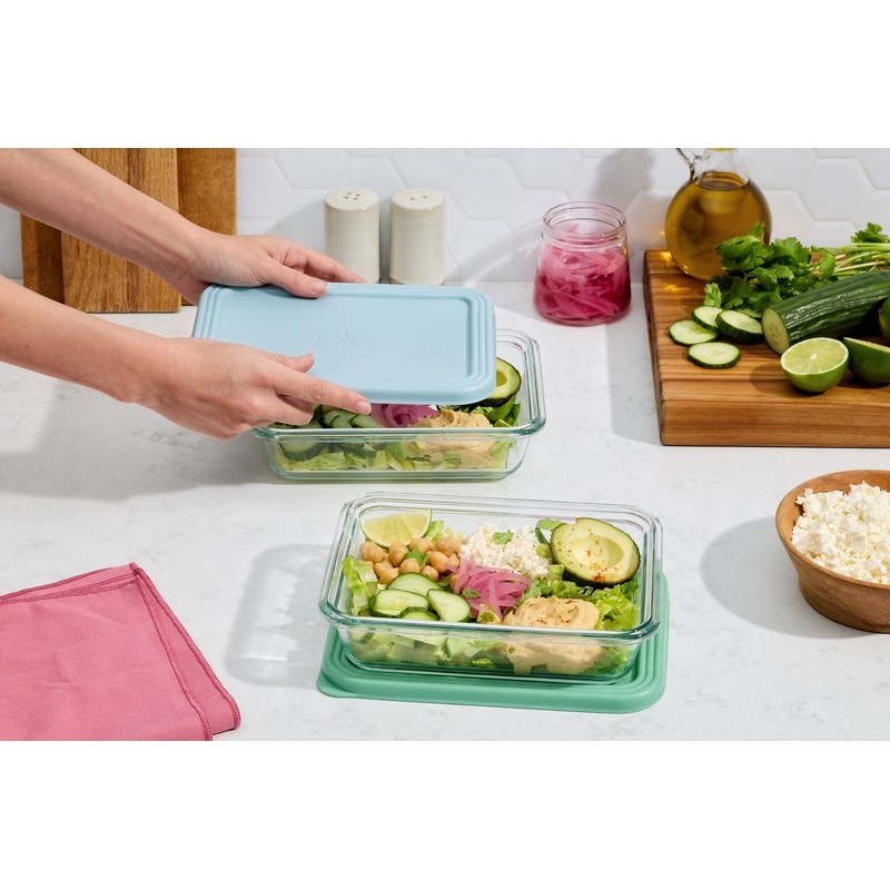 4pc Meal Prep Set Glass Containers 4.5 Cup Microwave Oven Safe Stackable New