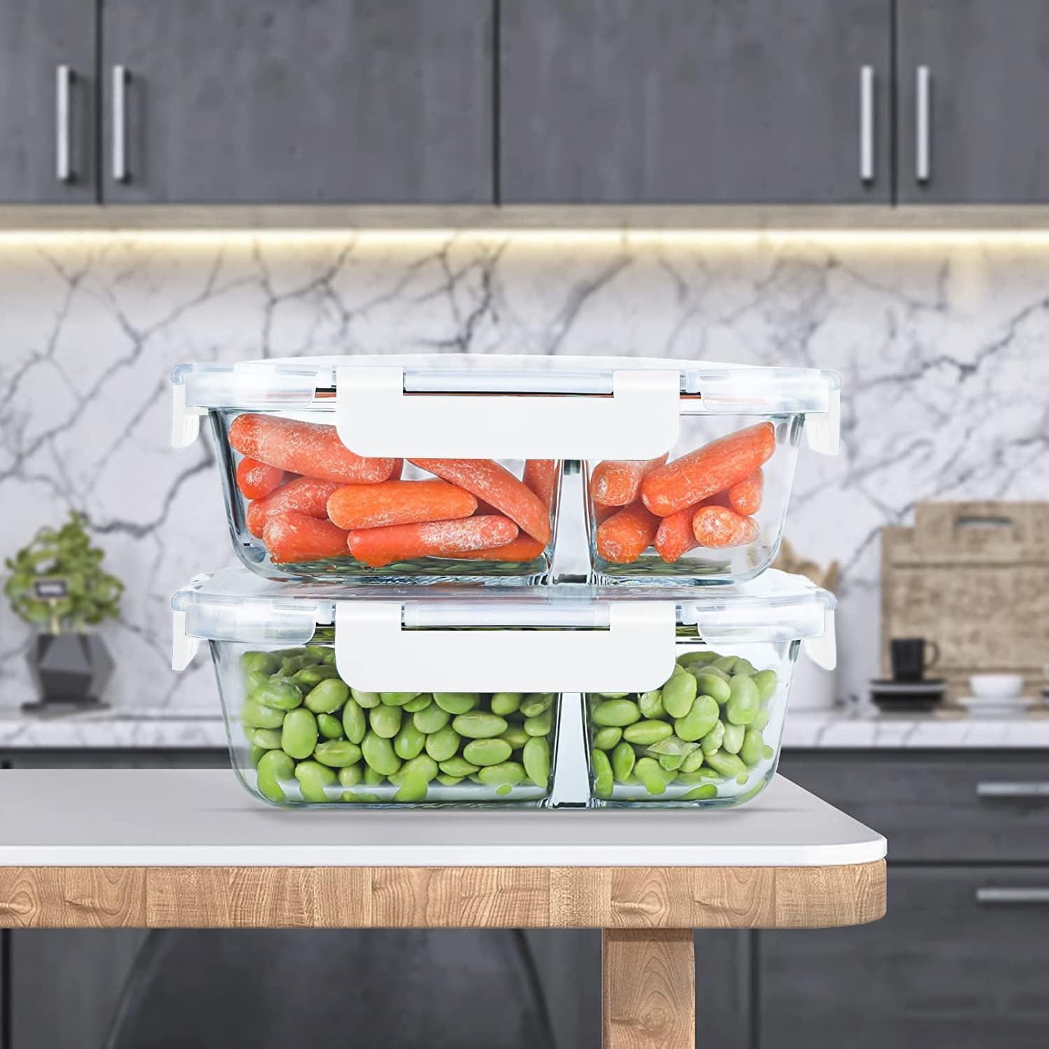 10 Packs 30Oz Glass Meal Prep Containers 2 Compartments,Glass Food Storage Conta