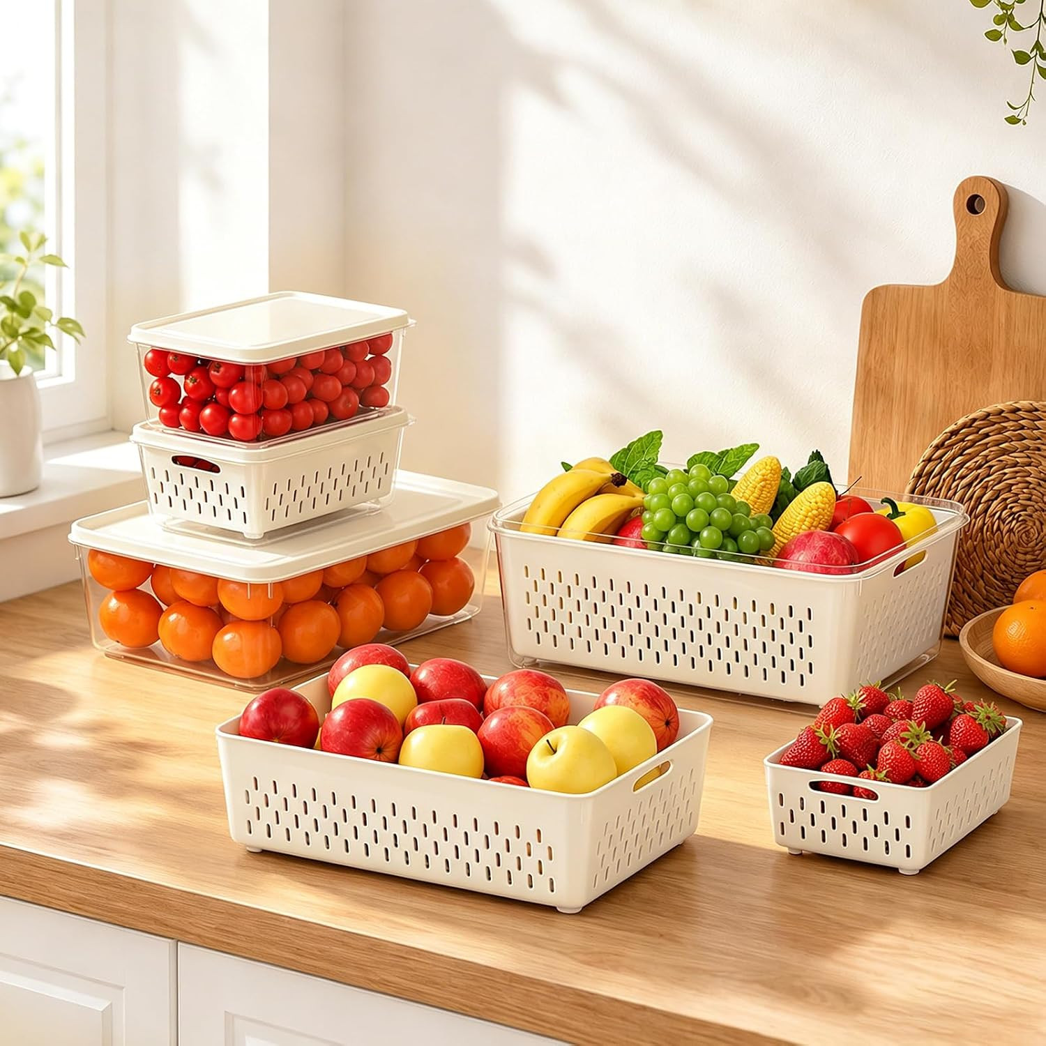 JSCARES Fruit Storage Containers for Fridge with Soft Lid – 4 Pack Food Storage