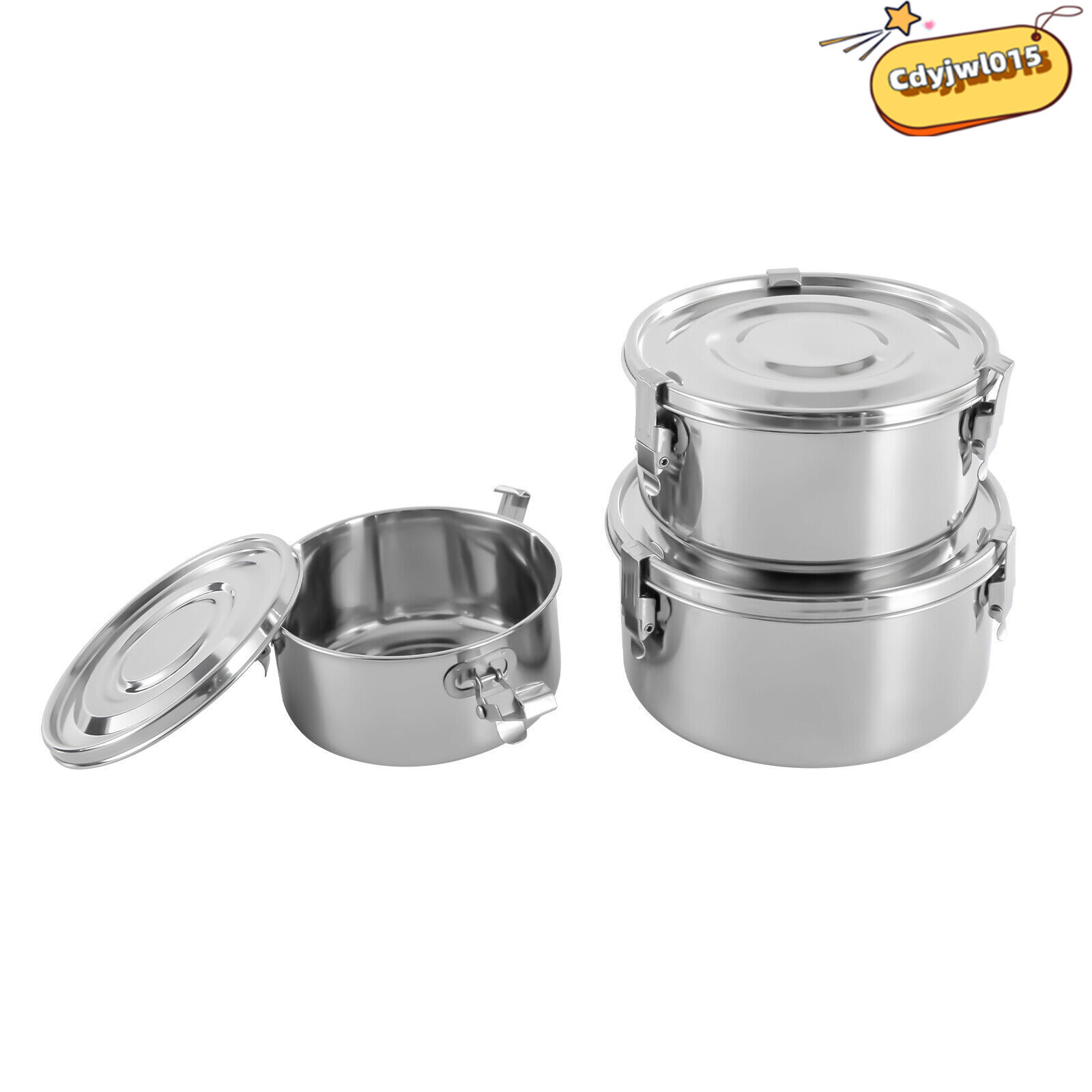 3-Piece 304 Stainless Steel Food Storage Containers Set 650/1000/1600ml