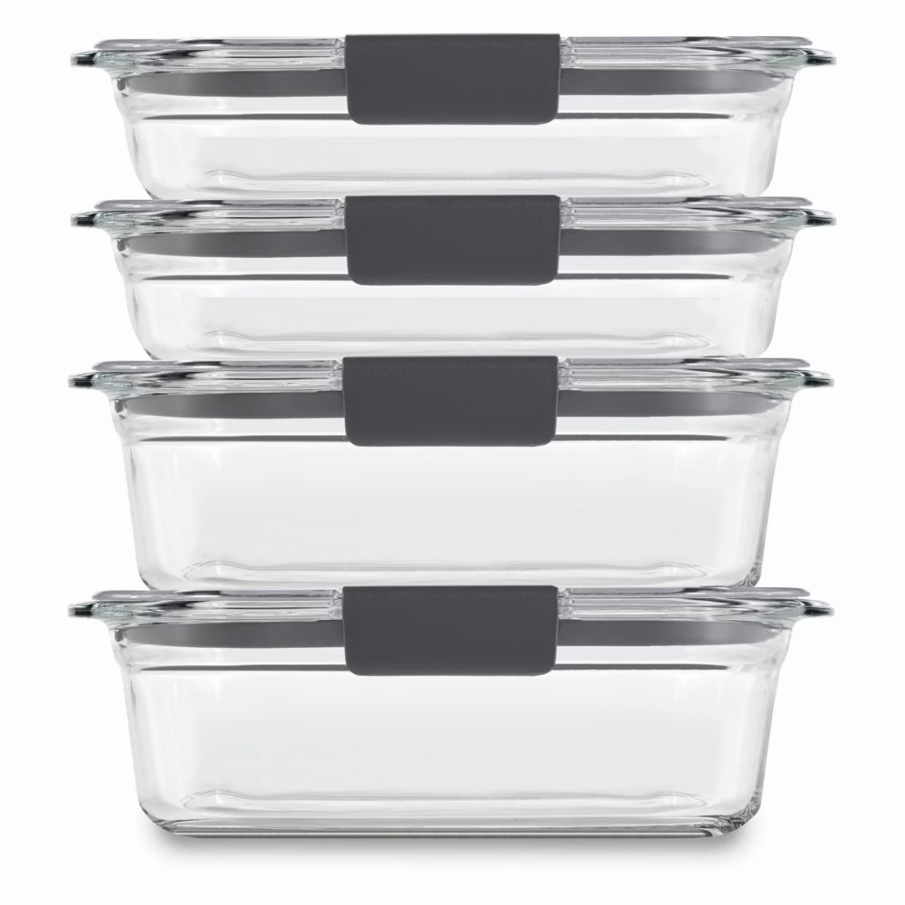 (Set of 4) Rubbermaid Brilliance Glass Food Storage Containers, Airtight Lids