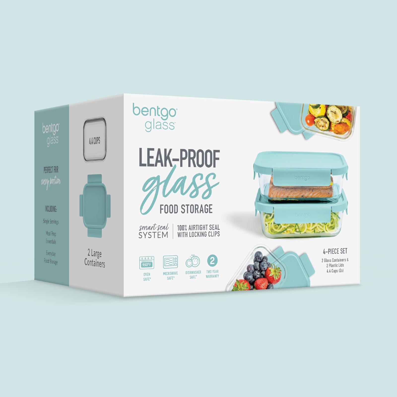 Glass Leak-Proof Food Storage Set – 4-Piece Glass Containers with BPA-Free Ai…