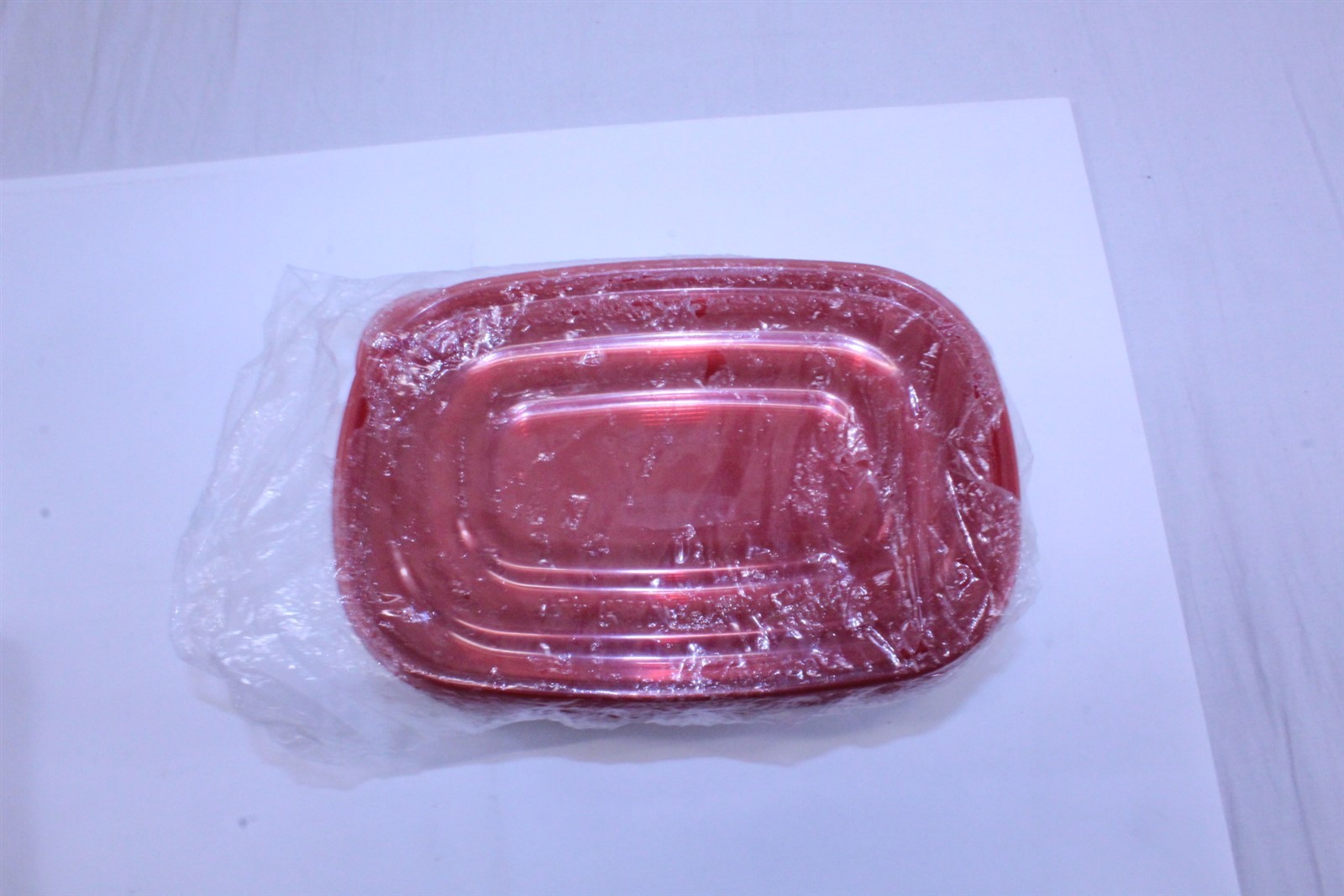 Plastic Storage Containers Divided Clear Base Red Snap on Lids Set of 6