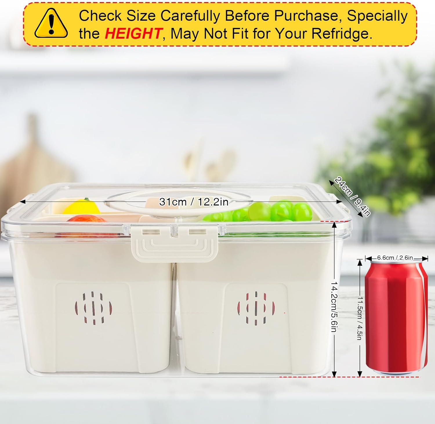 Fruit Storage Containers for Fridge with Lid and Handle, Portable Fresh Produce