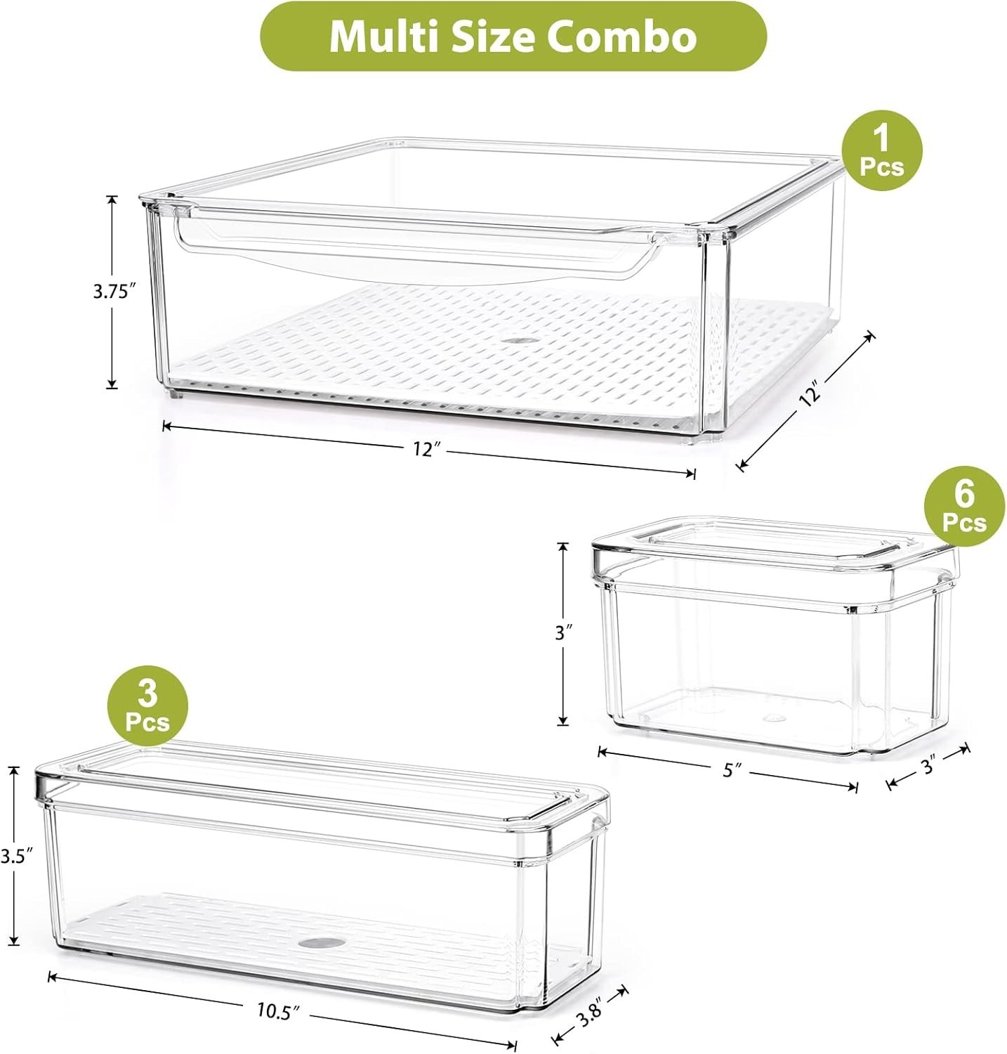10 Pack Refrigerator Pantry Organizer Bins, Stackable Fridge Organizer Bins with